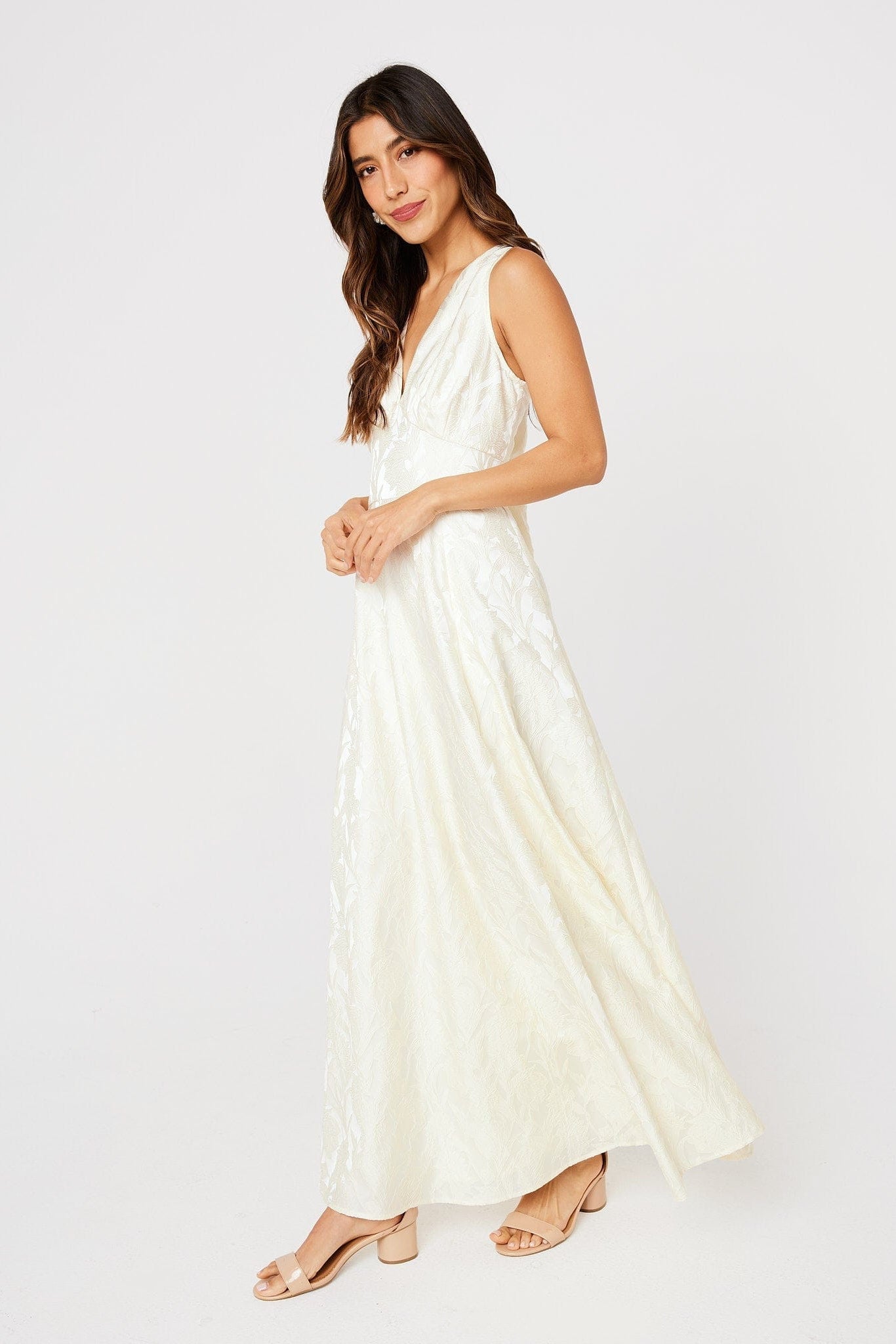 Abbey Glass Dresses Martha Gown Ivory Garden Embossed Satin