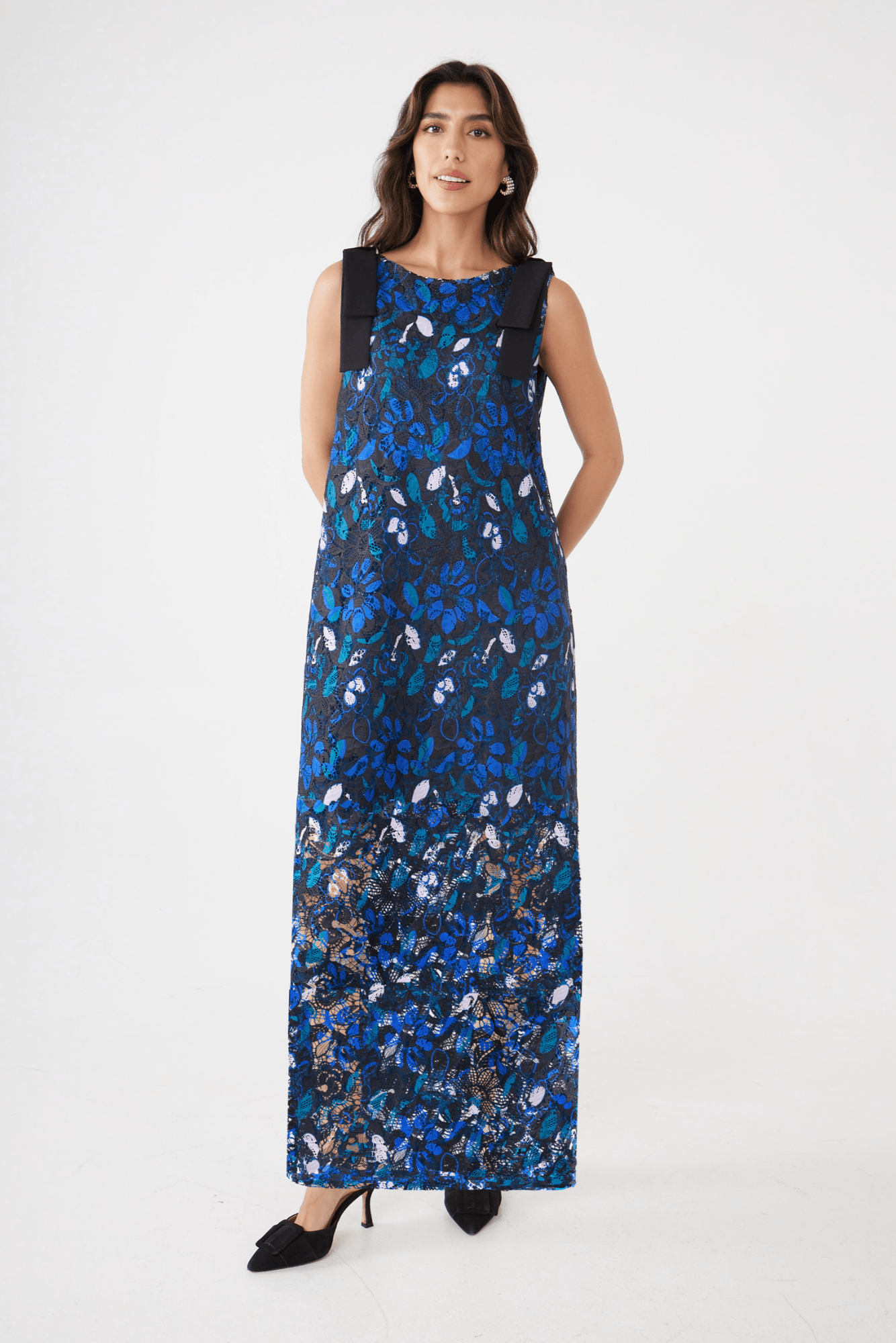 Abbey Glass Dresses Michelle Gown Blue Daisy Floral Lace