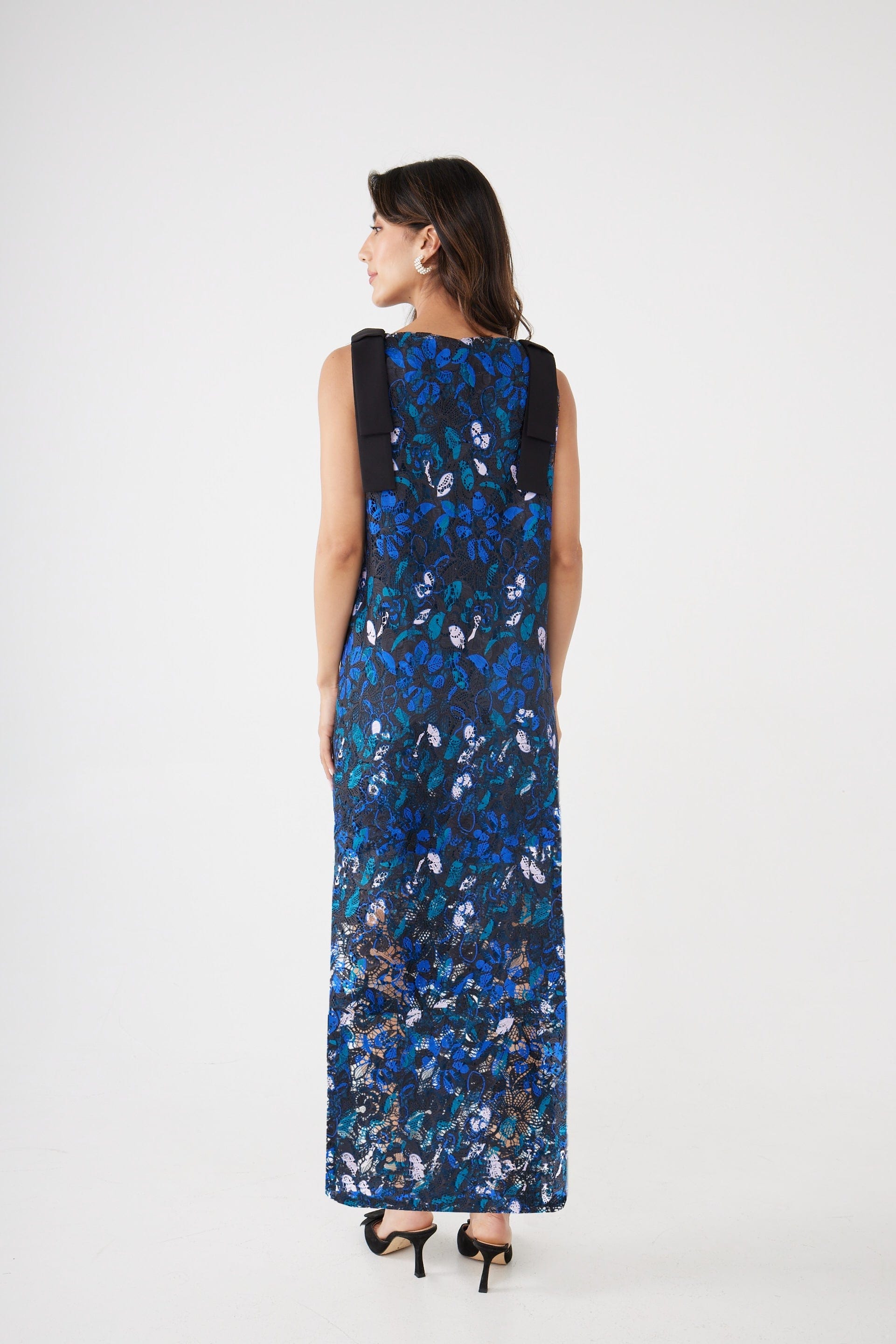 Abbey Glass Dresses Michelle Gown Blue Daisy Floral Lace