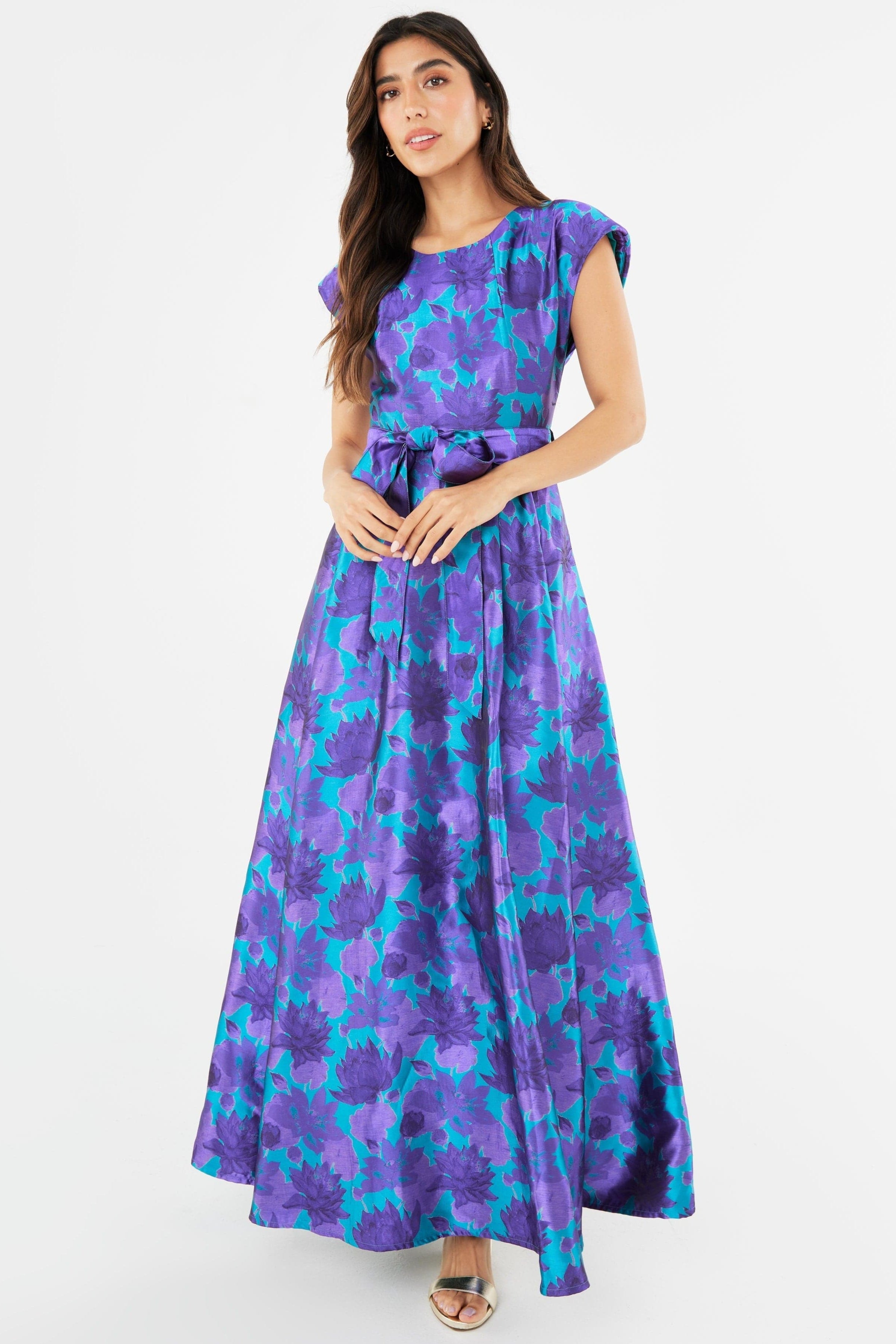 Abbey Glass Dresses Olivia Gown Purple Floral Silhouette Jacquard