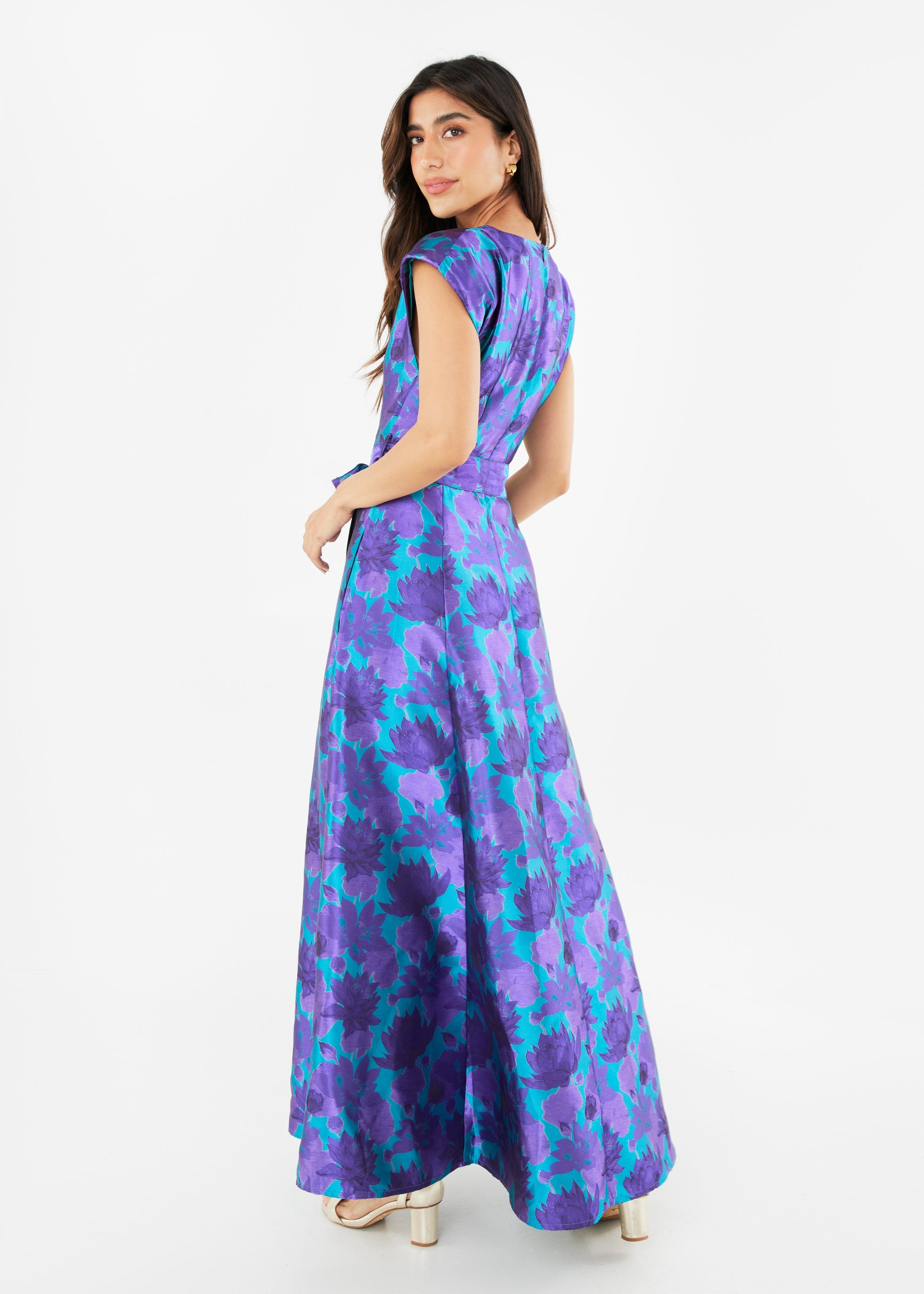 Abbey Glass Dresses Olivia Gown Purple Floral Silhouette Jacquard