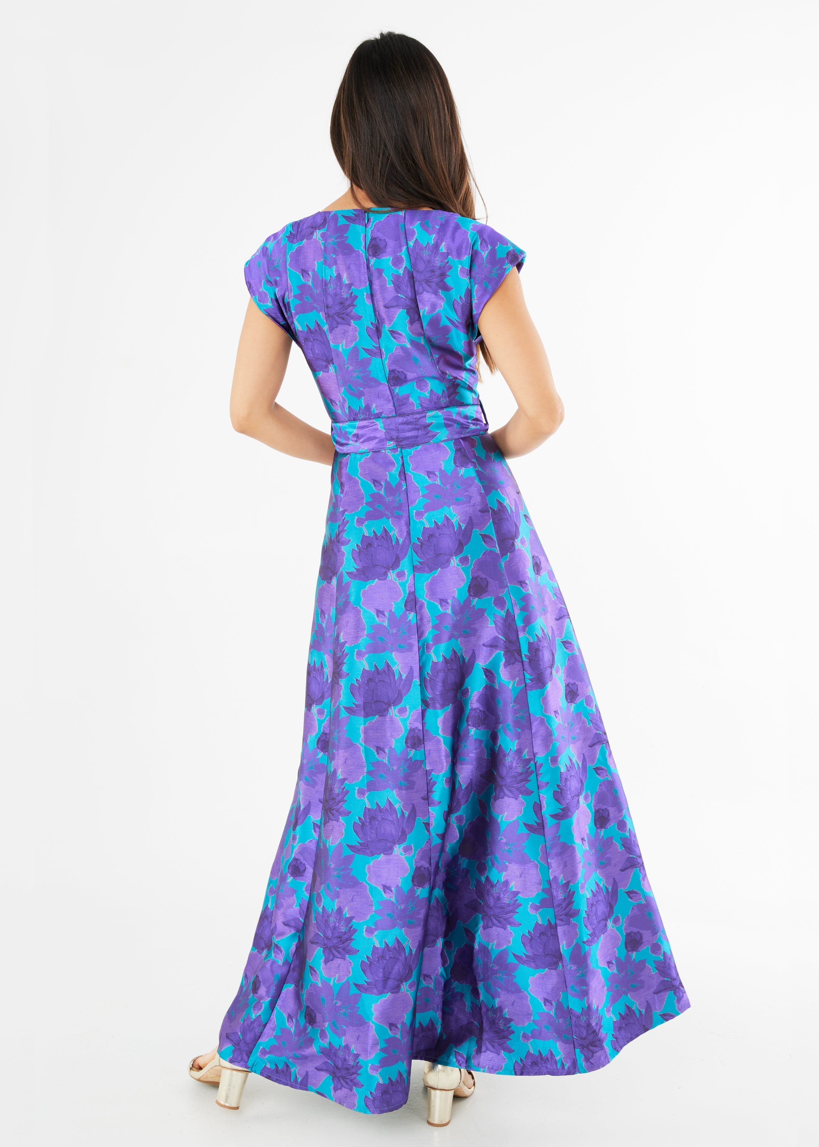 Abbey Glass Dresses Olivia Gown Purple Floral Silhouette Jacquard