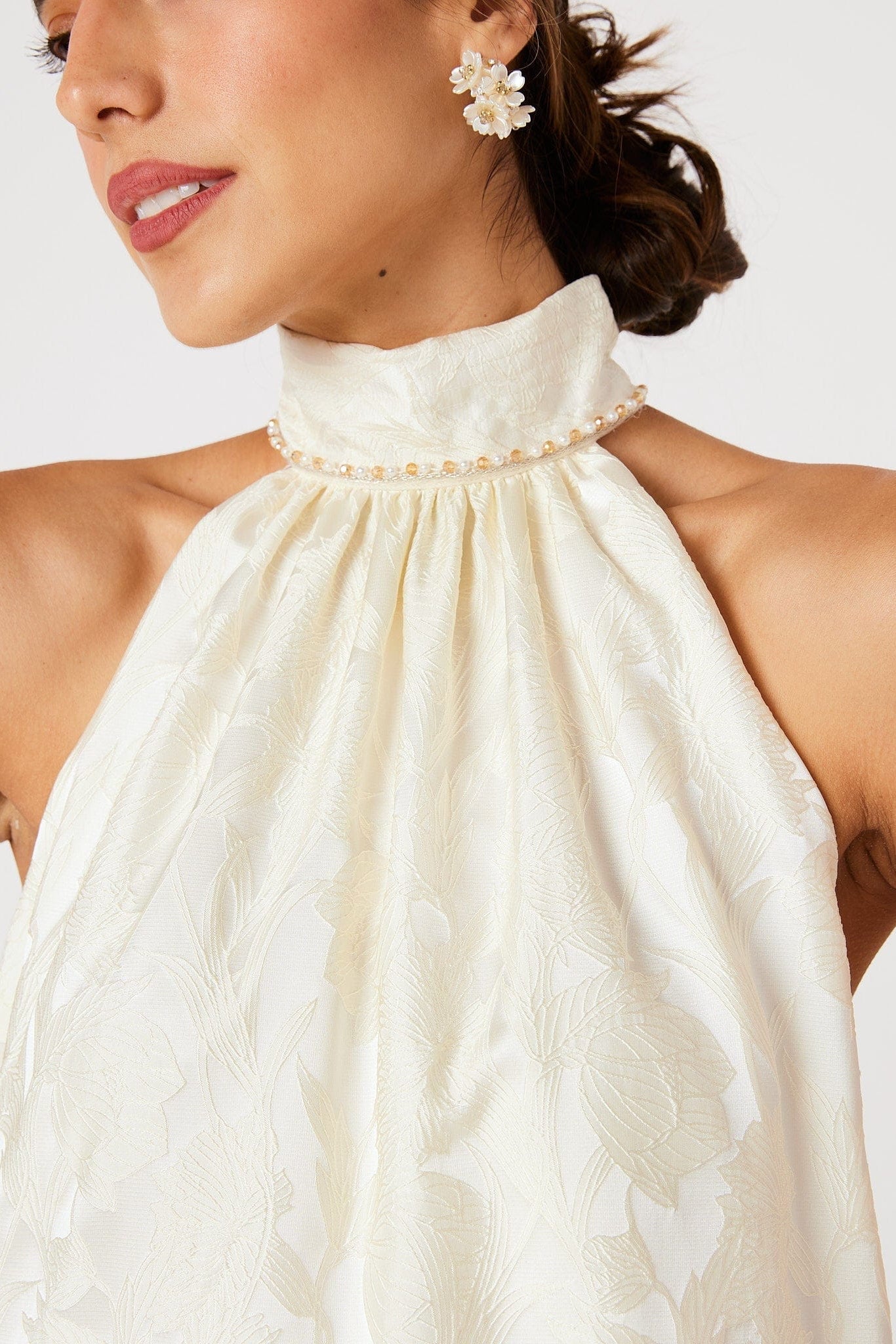 Abbey Glass Dresses Rory Gown Ivory Garden Embossed Satin