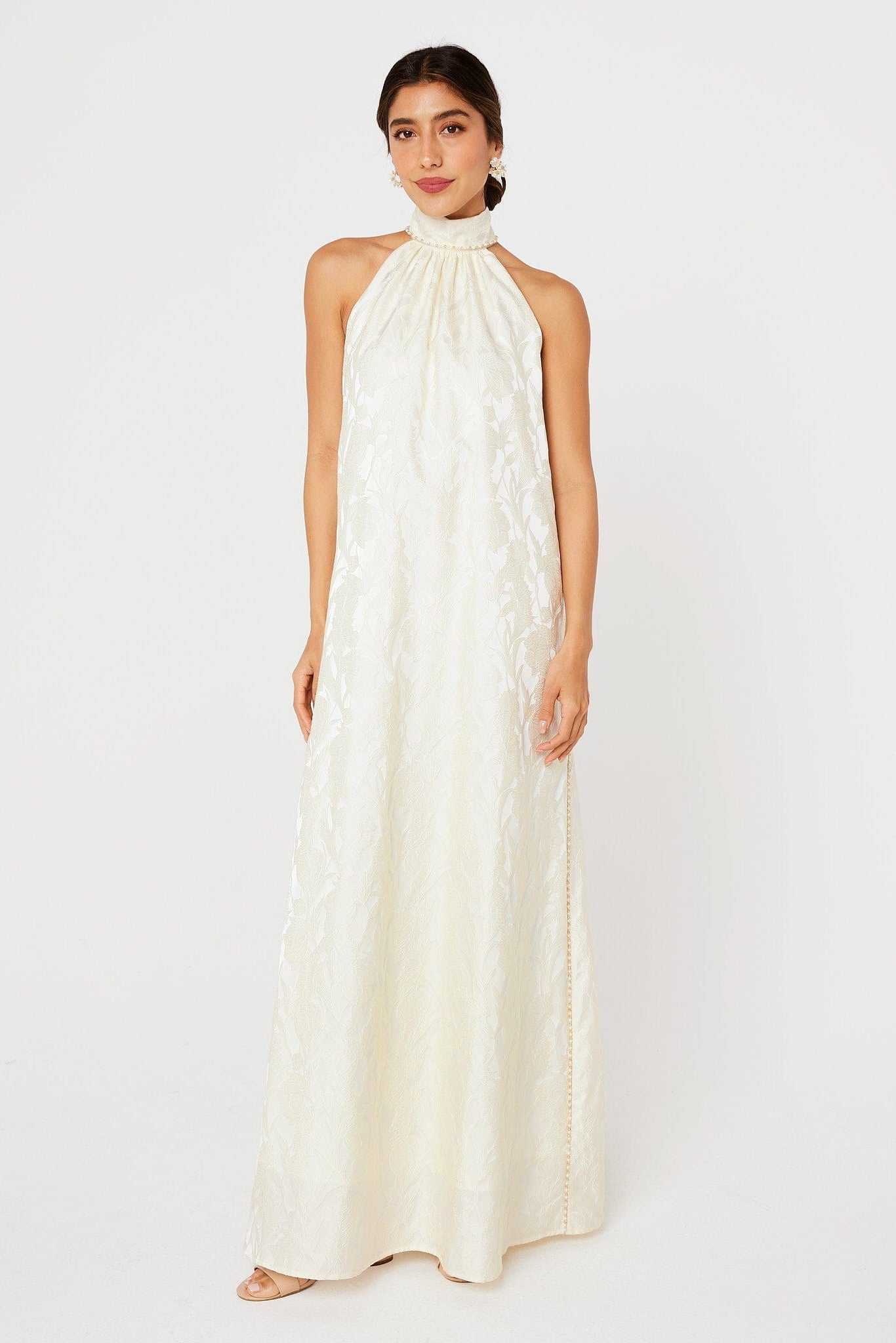 Abbey Glass Dresses Rory Gown Ivory Garden Embossed Satin