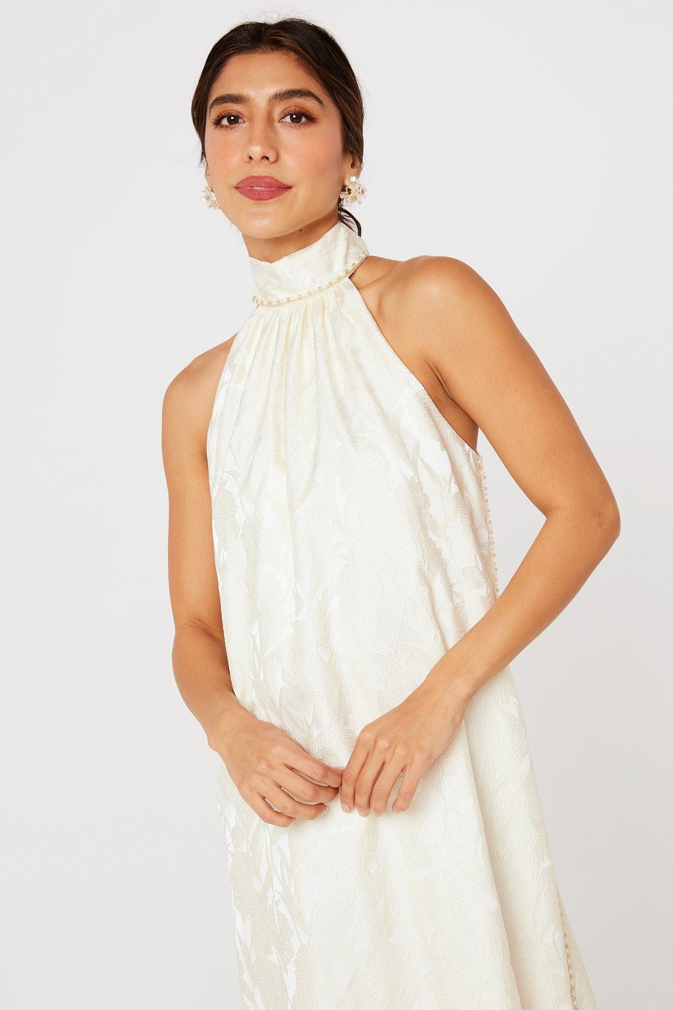 Abbey Glass Dresses Rory Gown Ivory Garden Embossed Satin