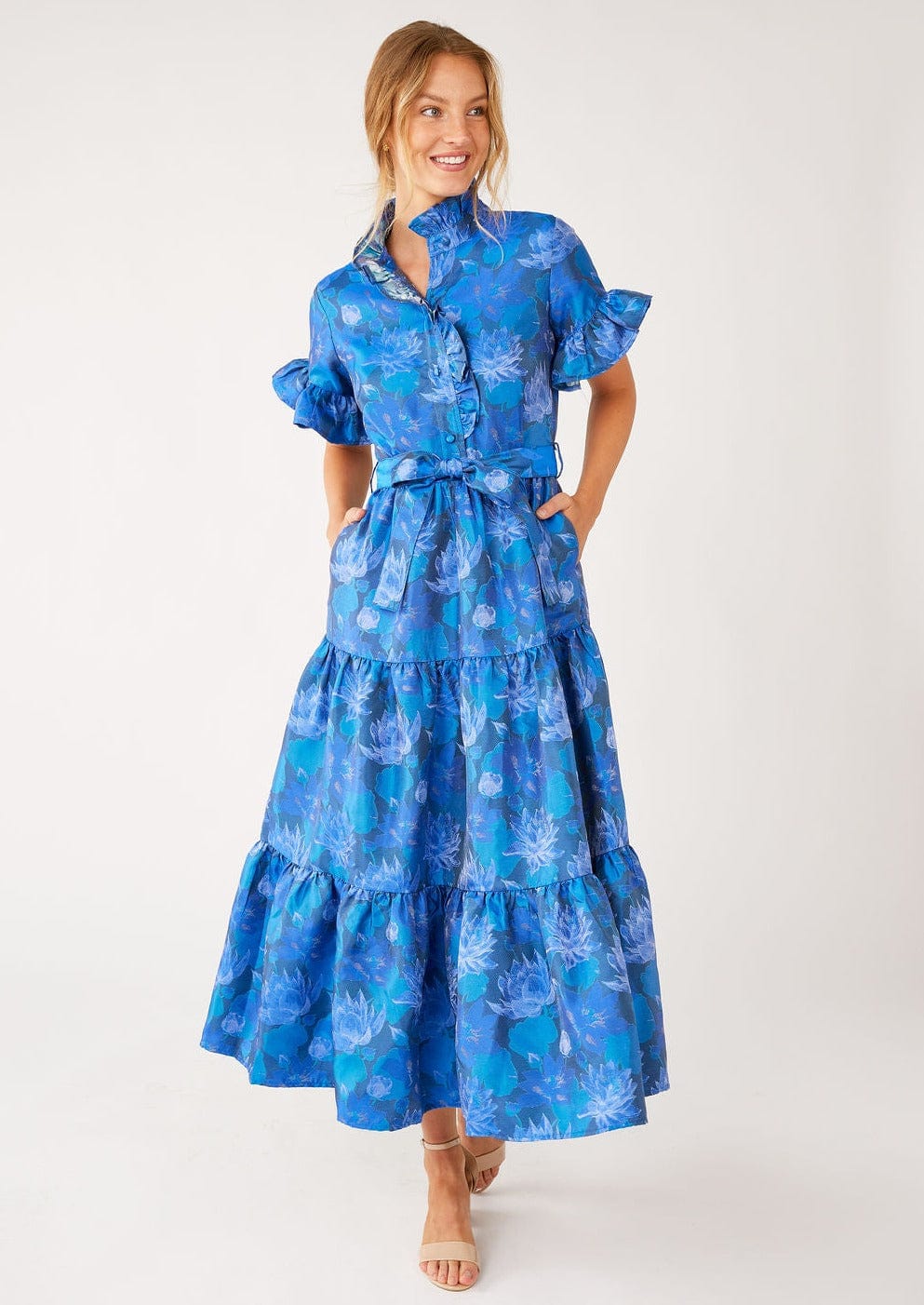 Abbey Glass Dresses Sadie Maxi Dress Blue Floral Silhouette Jacquard