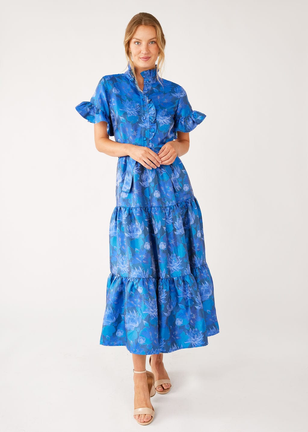 Abbey Glass Dresses Sadie Maxi Dress Blue Floral Silhouette Jacquard