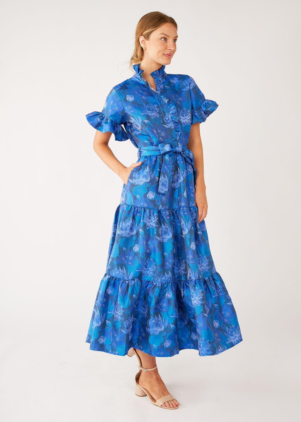 Abbey Glass Dresses Sadie Maxi Dress Blue Floral Silhouette Jacquard