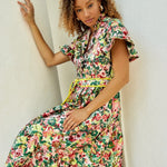 Abbey Glass Dresses Sadie Maxi Dress Red Multi Abstract Floral Jacquard