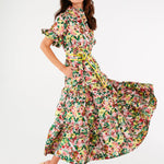 Abbey Glass Dresses Sadie Maxi Dress Red Multi Abstract Floral Jacquard