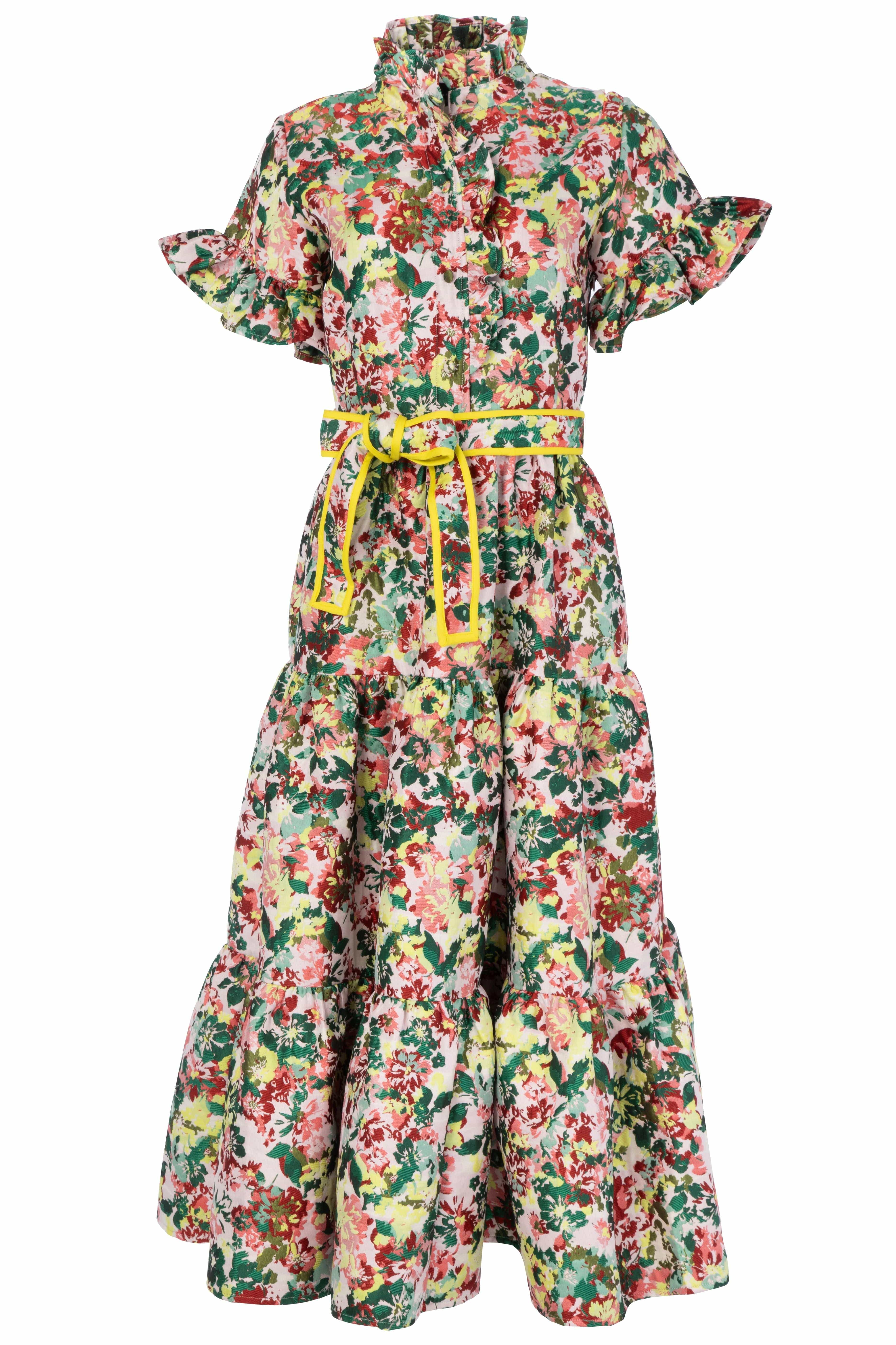 Abbey Glass Dresses Sadie Maxi Dress Red Multi Abstract Floral Jacquard