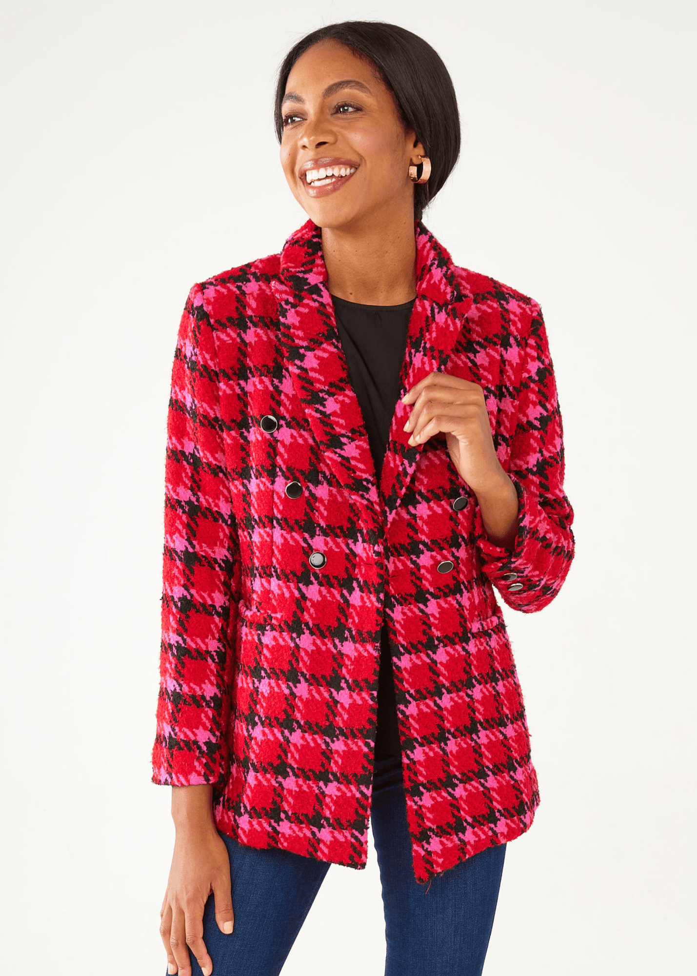 Abbey Glass Jackets Calvin Blazer Red Multi Houndstooth