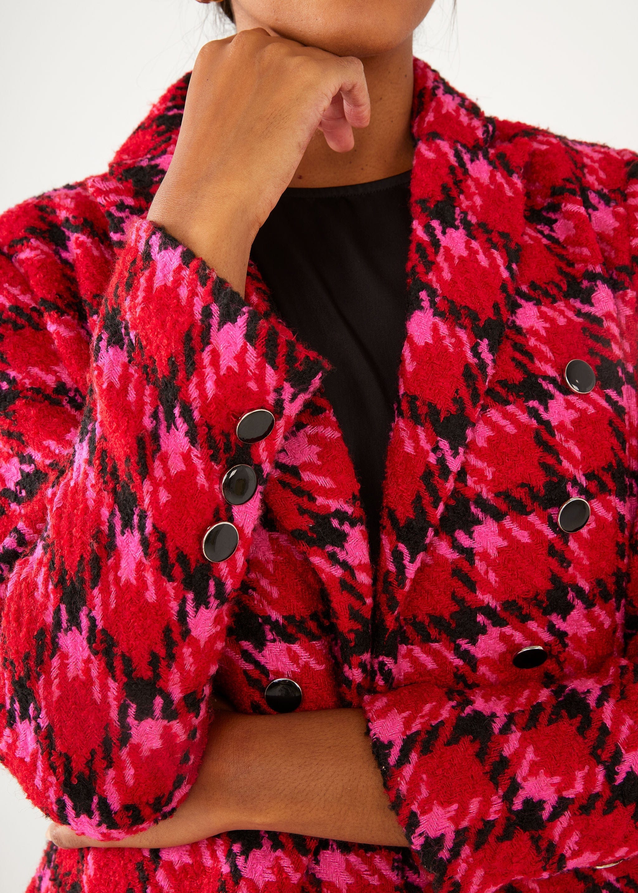 Abbey Glass Jackets Calvin Blazer Red Multi Houndstooth