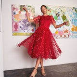 Abbey Glass Skirts Sue Skirt Red Floral Applique