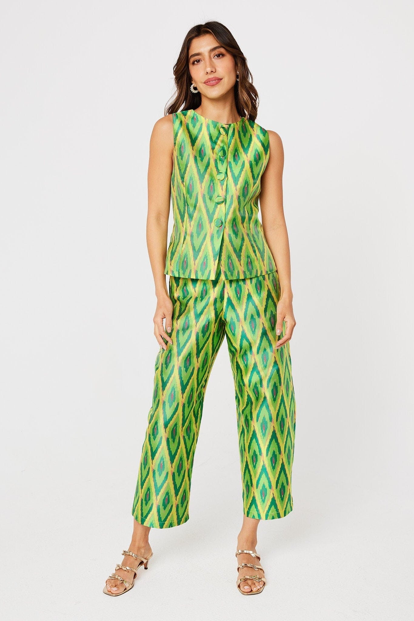 Abbey Glass Tops Callie Top Lime Ikat Jacquard