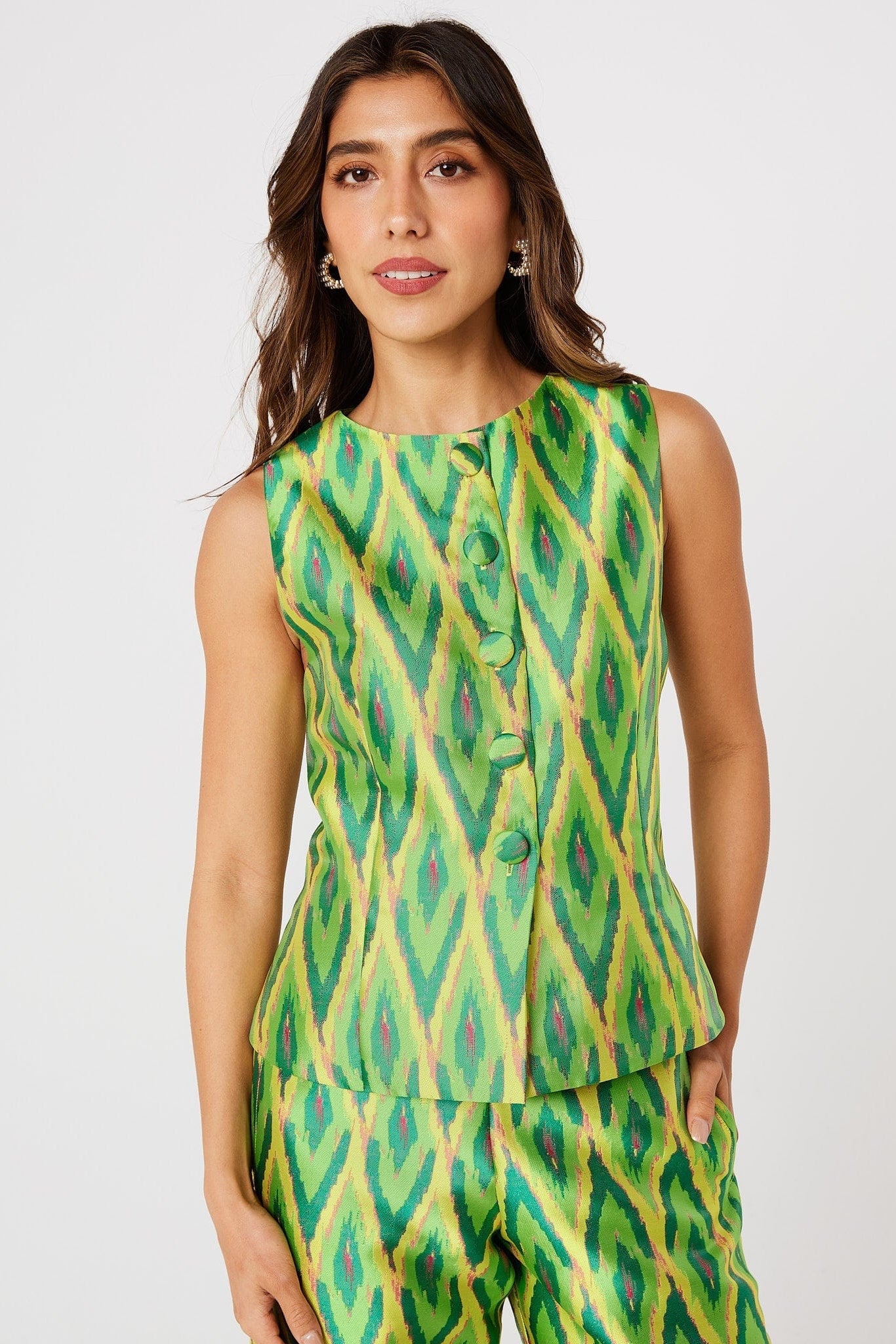 Abbey Glass Tops Callie Top Lime Ikat Jacquard