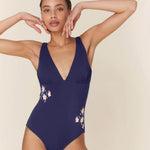 Andie Swimwear The Augustine One Piece - Eco Nylon - Embroidered Navy - Classic