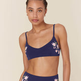 Andie Swimwear The Molokai - Top - Eco Nylon - Embroidered Navy