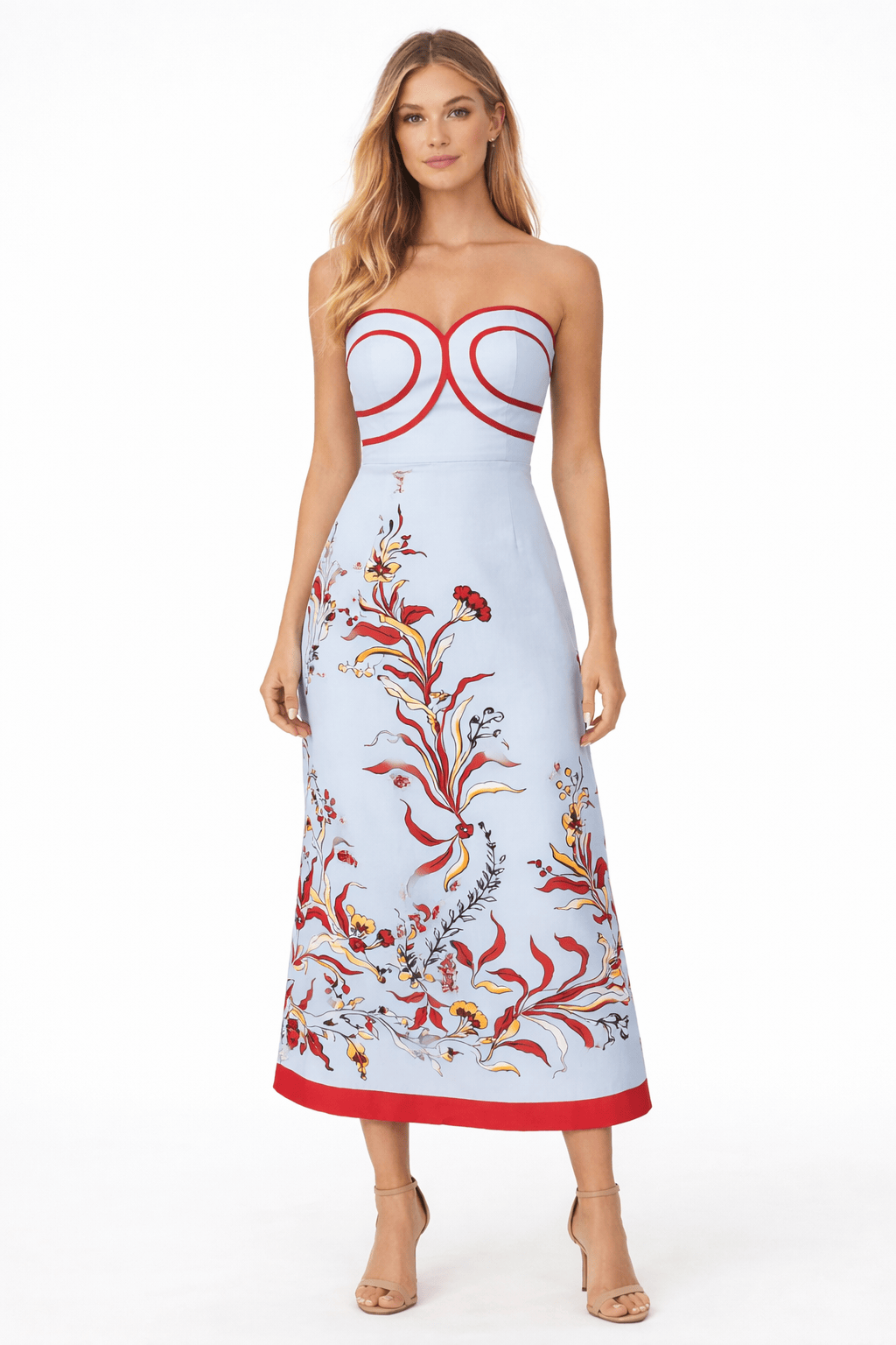 Anna Cate Dress Hayden Seascape Floral Strapless Midi Dress