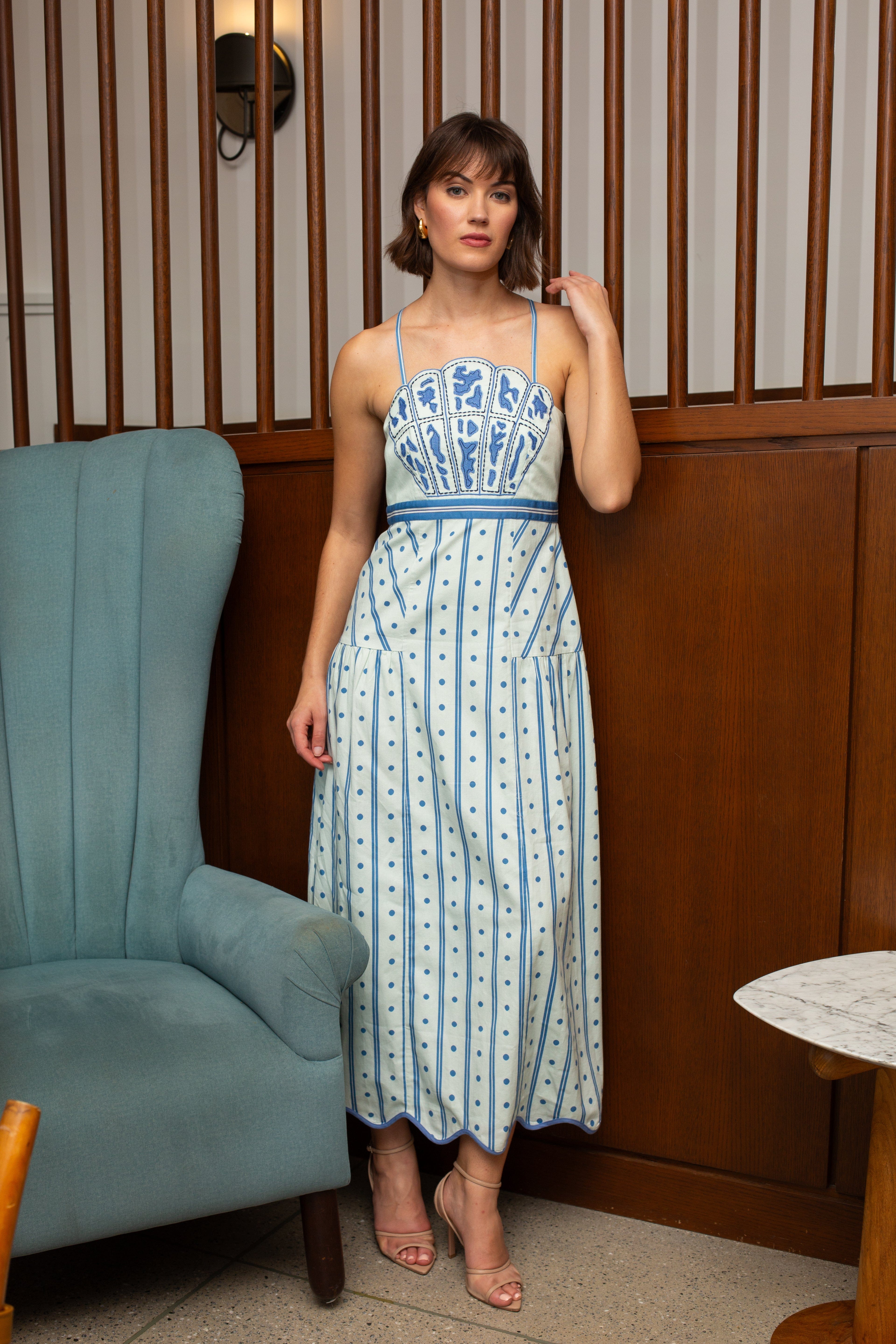 Anna Cate Dress Hunter Cloud Ribbon Stripe Midi Dress