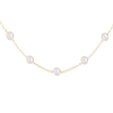 Campbell + Charlotte Found Cabochon Station Necklace - Rainbow Moonstone & Diamond