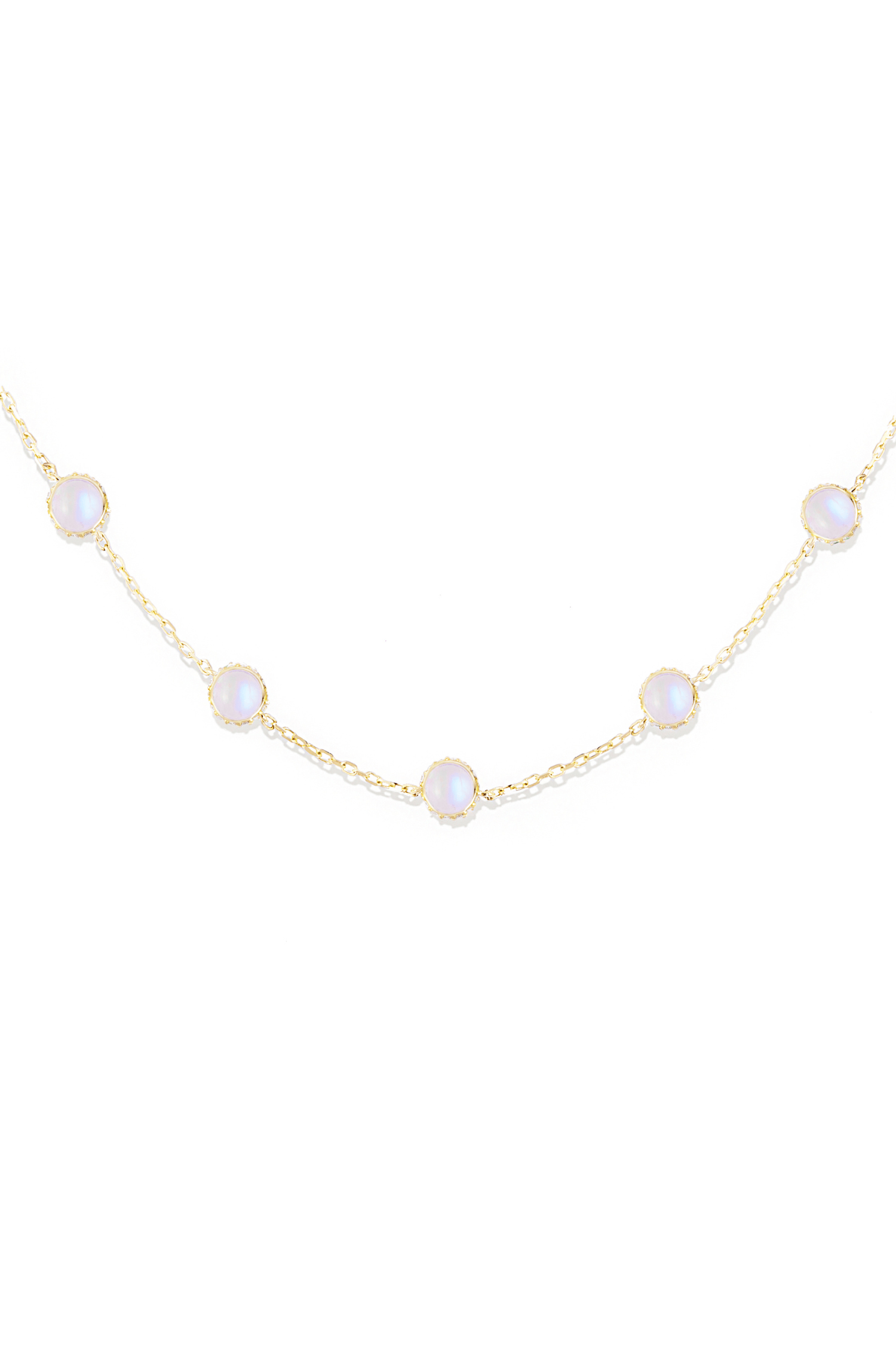 Campbell + Charlotte Found Cabochon Station Necklace - Rainbow Moonstone & Diamond