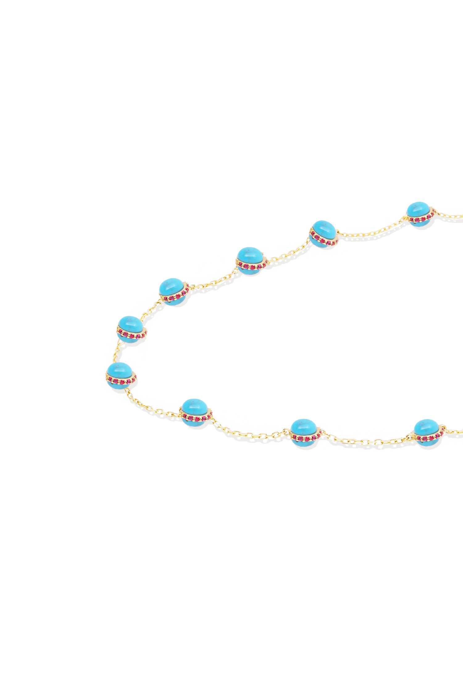 Campbell + Charlotte Found Cabochon Station Necklace - Turquoise & Pink Sapphire