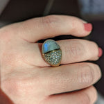 Campbell + Charlotte Found Cap Cocktail Ring - Rainbow Moonstone & Diamond