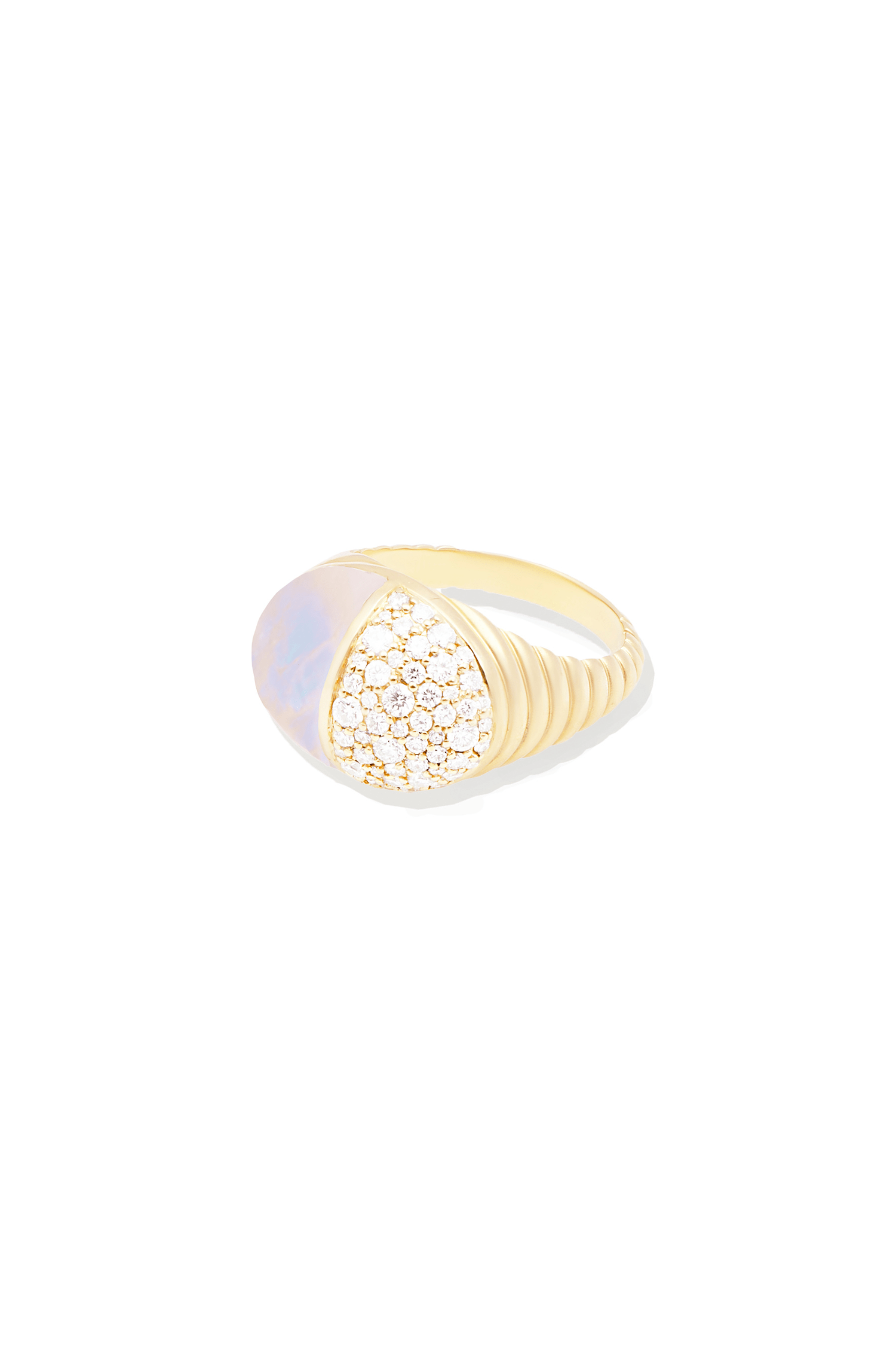 Campbell + Charlotte Found Cap Cocktail Ring - Rainbow Moonstone & Diamond