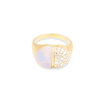 Campbell + Charlotte Found Cap Cocktail Ring - Rainbow Moonstone & Diamond