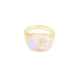 Campbell + Charlotte Found Cap Cocktail Ring - Rainbow Moonstone & Diamond