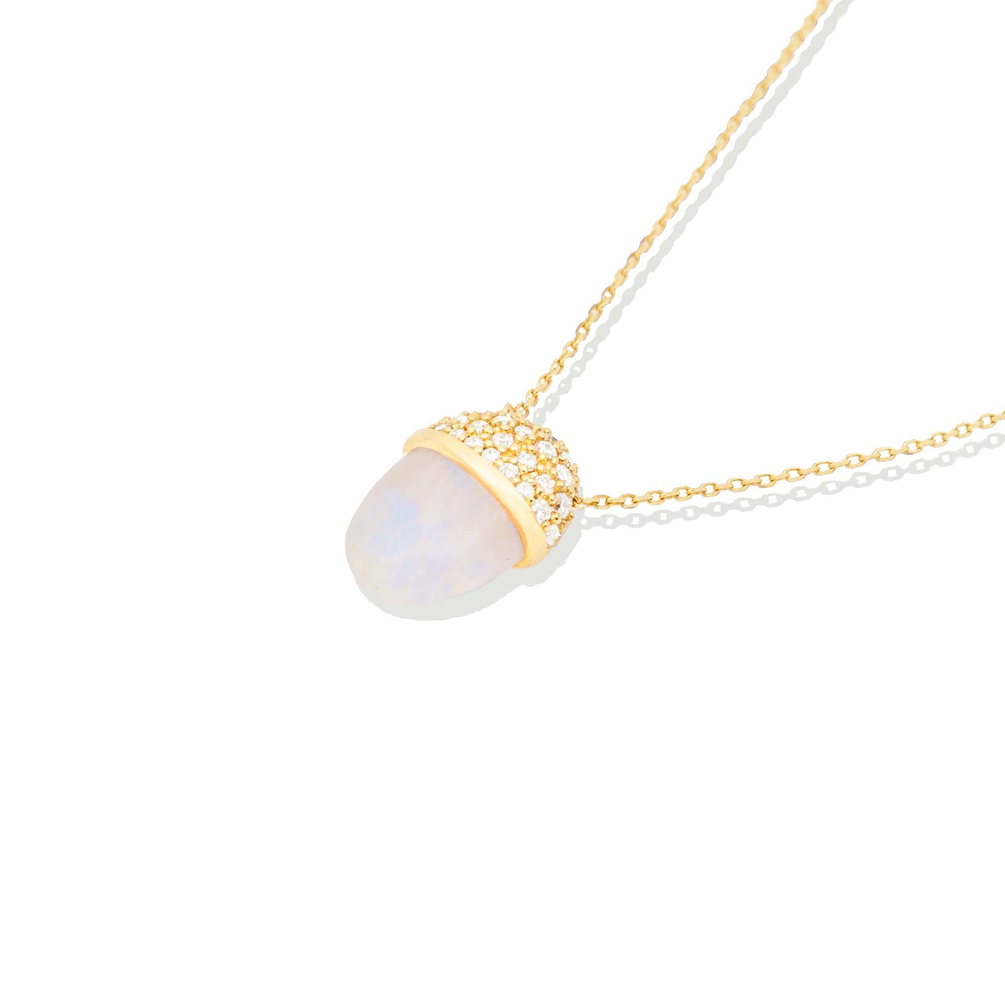 Campbell + Charlotte Found Cap Pendant Necklace - Rainbow Moonstone & Diamond