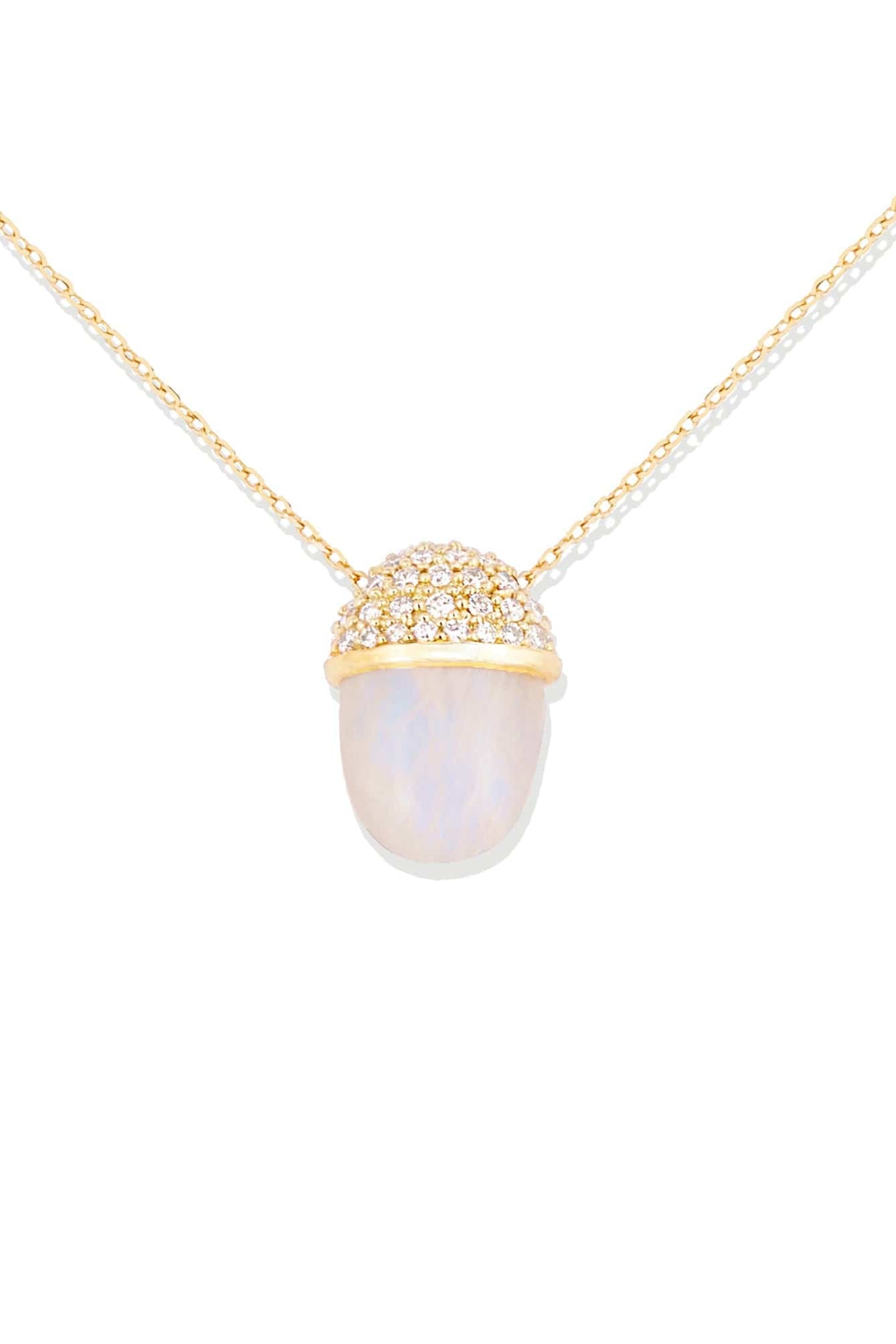 Campbell + Charlotte Found Cap Pendant Necklace - Rainbow Moonstone & Diamond