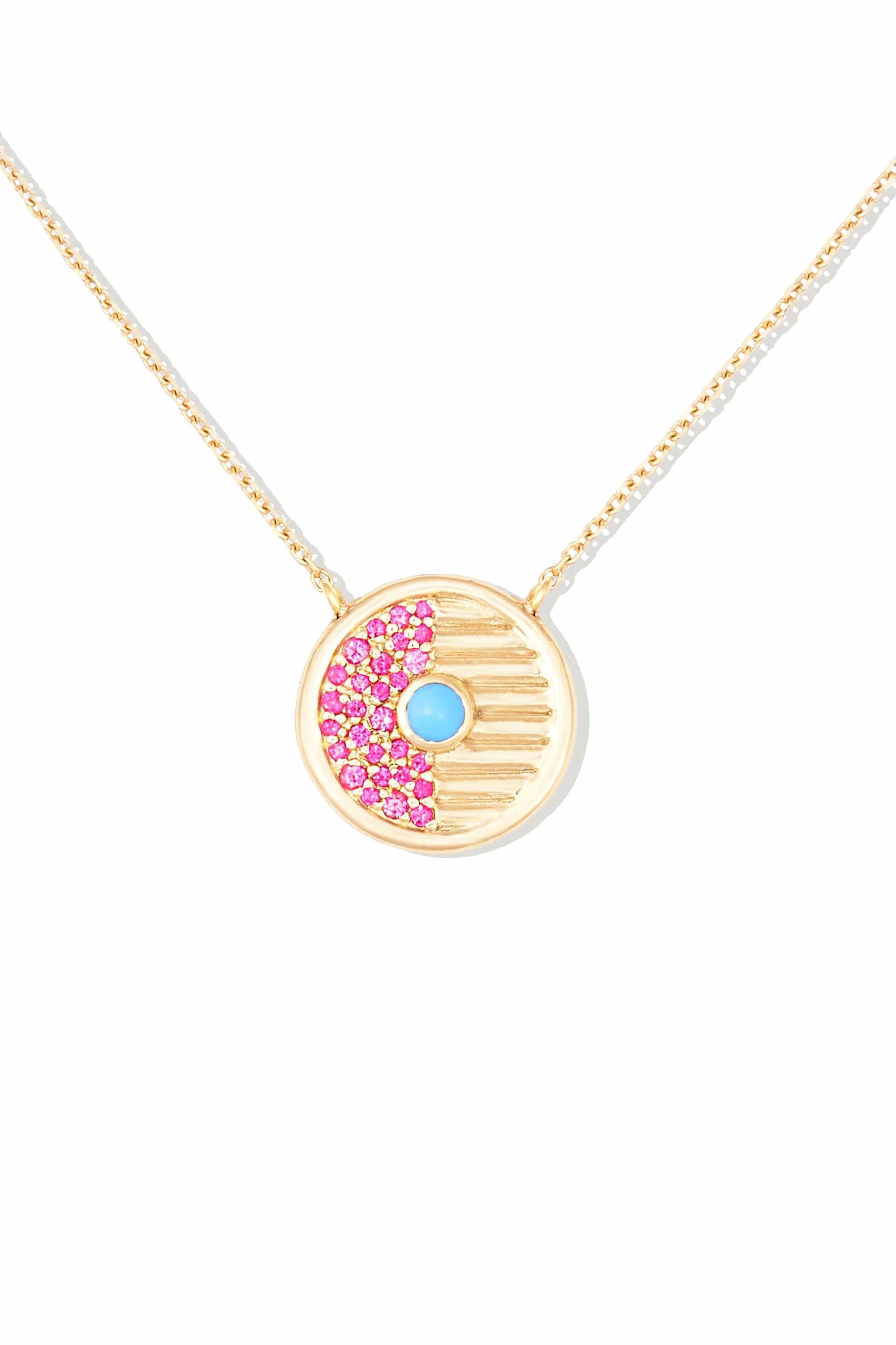 Campbell + Charlotte Found Small Disk Pendant Necklace - Pink Sapphire & Turquoise