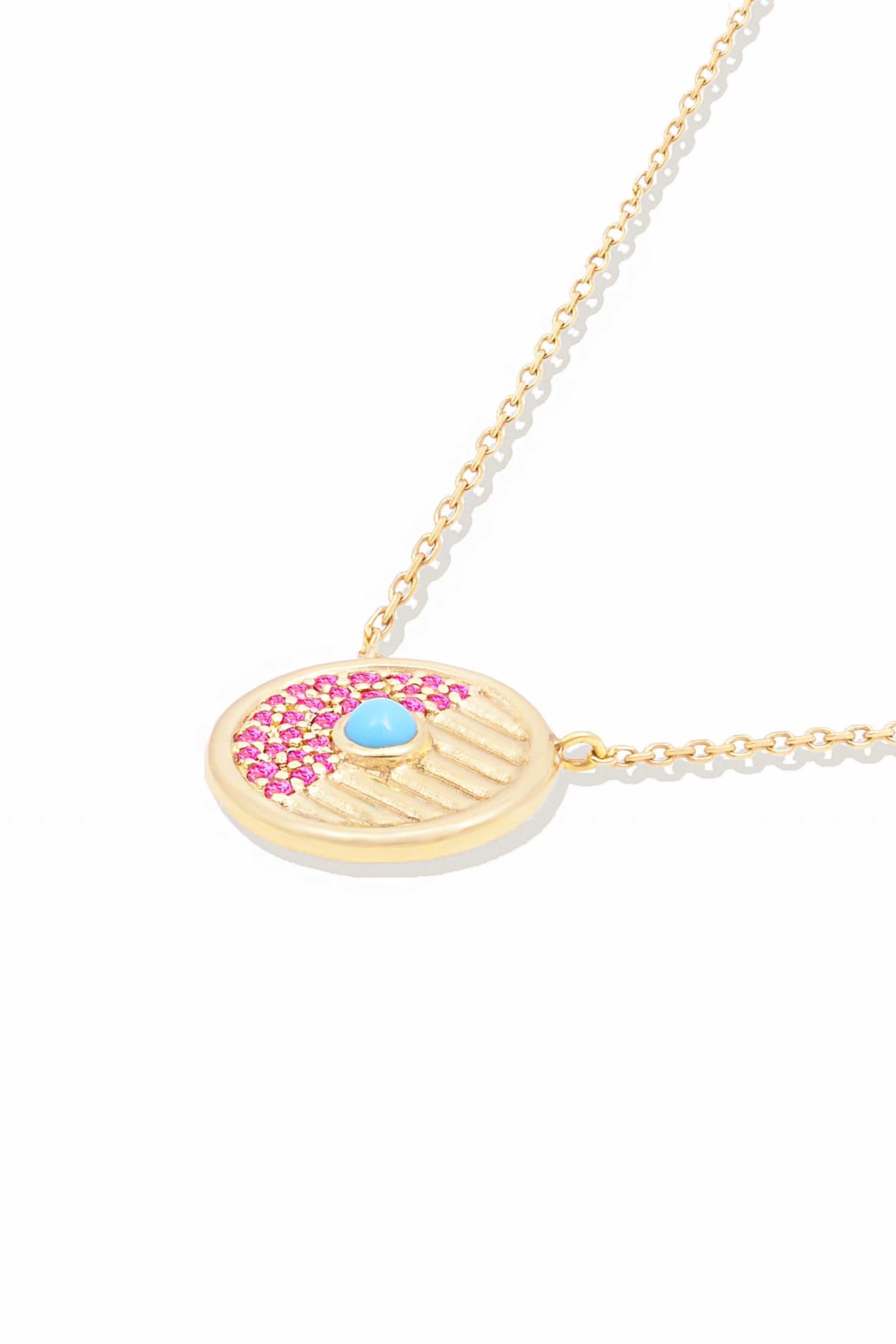 Campbell + Charlotte Found Small Disk Pendant Necklace - Pink Sapphire & Turquoise