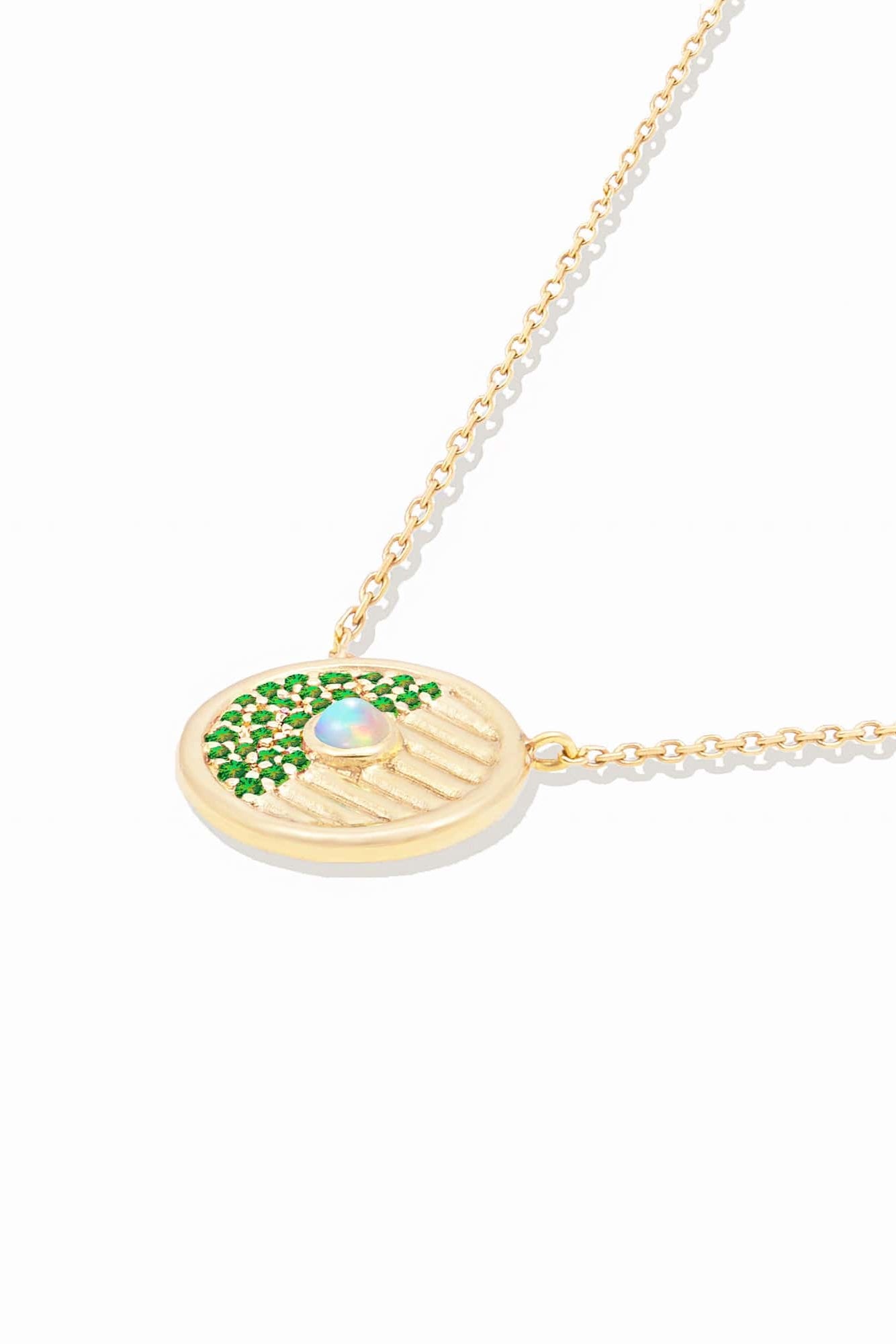 Campbell + Charlotte Found Small Disk Pendant Necklace - Tsavorite & Opal