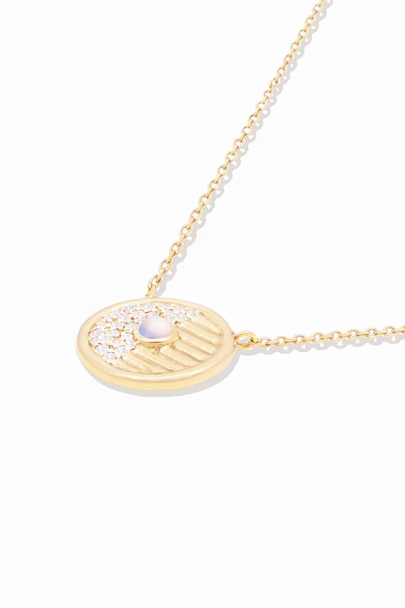 Campbell + Charlotte Found Small Disk Pendant Necklace - White Diamond & Moonstone