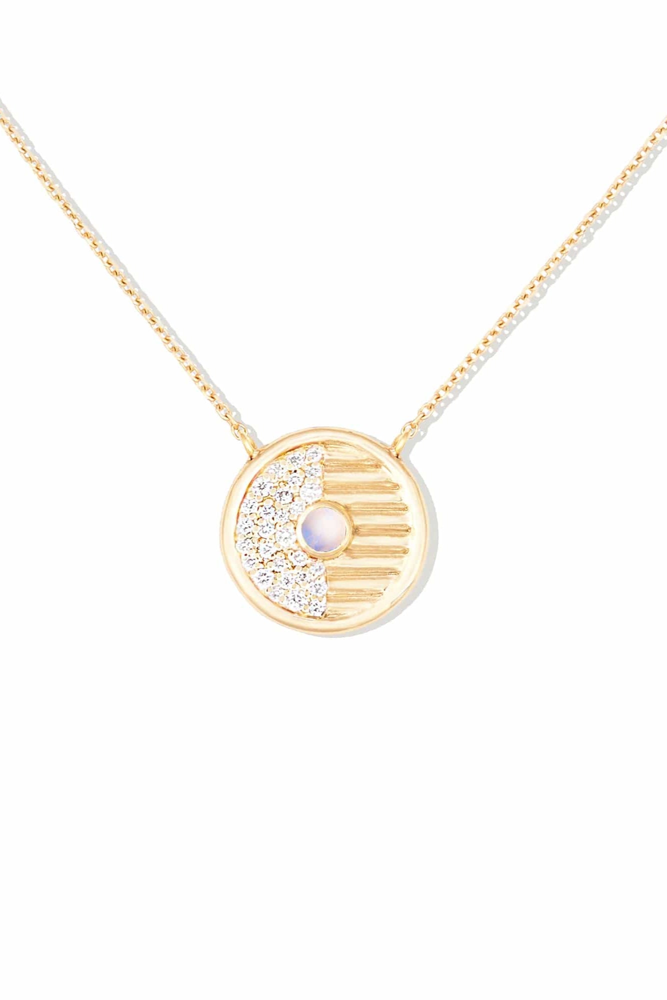 Campbell + Charlotte Found Small Disk Pendant Necklace - White Diamond & Moonstone