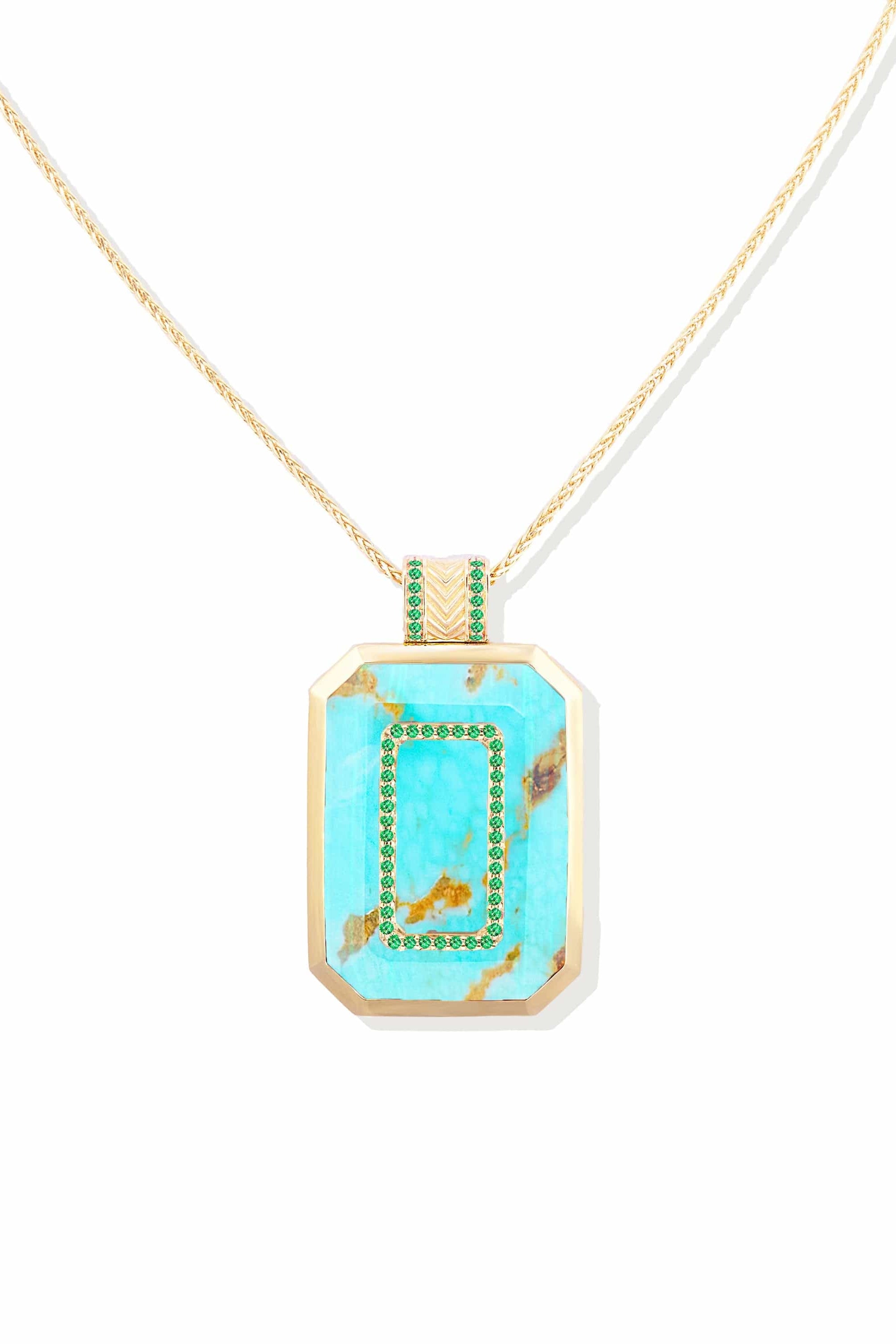 Campbell + Charlotte Spark Emerald Cut Pendant Necklace - Turquoise & Emerald