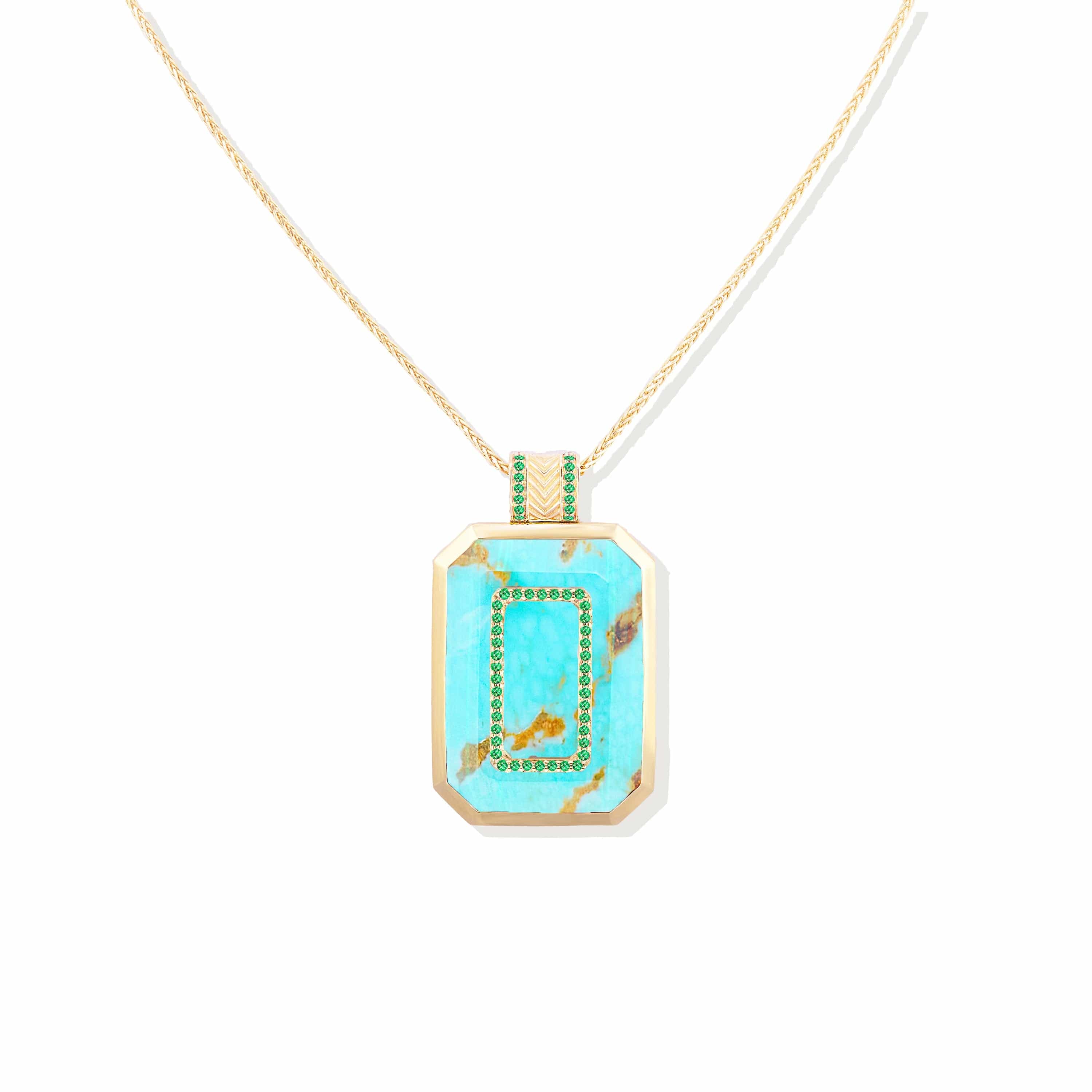 Campbell + Charlotte Spark Emerald Cut Pendant Necklace - Turquoise & Emerald