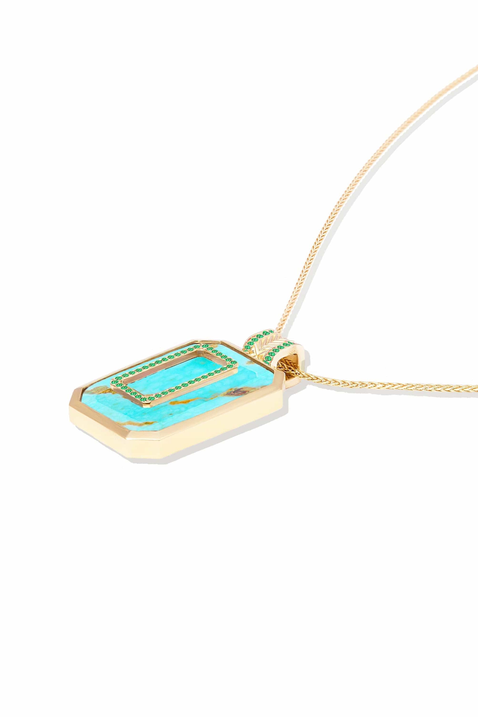 Campbell + Charlotte Spark Emerald Cut Pendant Necklace - Turquoise & Emerald