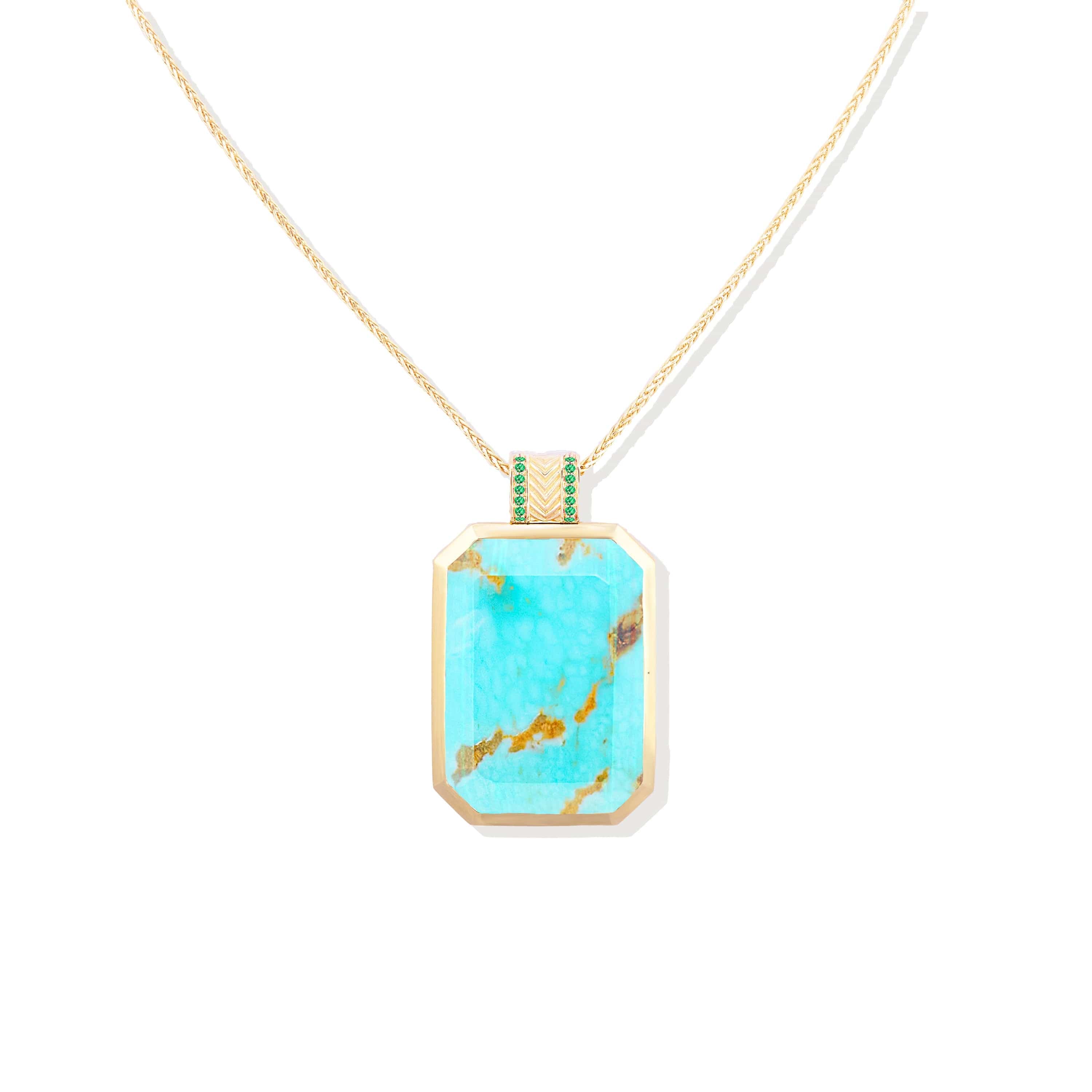 Campbell + Charlotte Spark Emerald Cut Pendant Necklace - Turquoise & Emerald