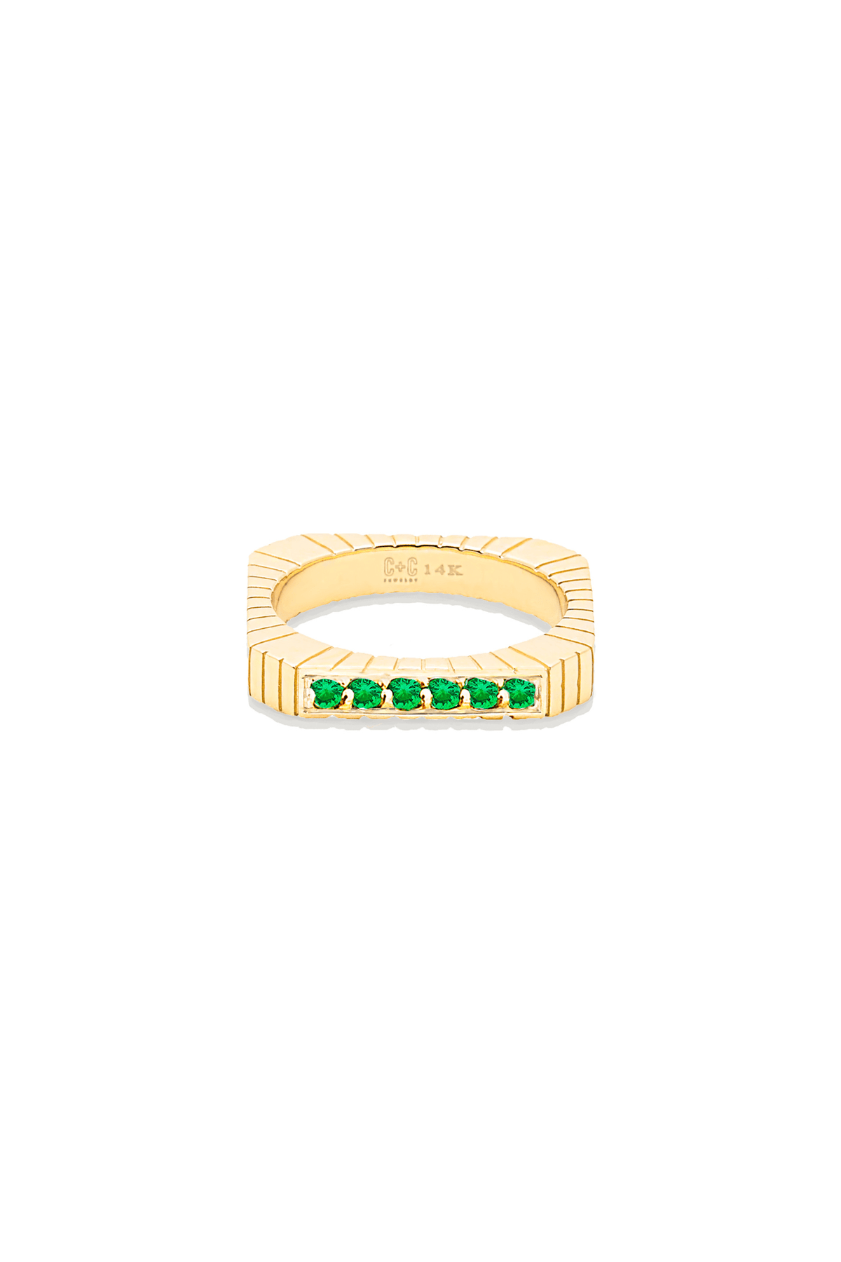Spark Etched Stacking Band Ring Emerald