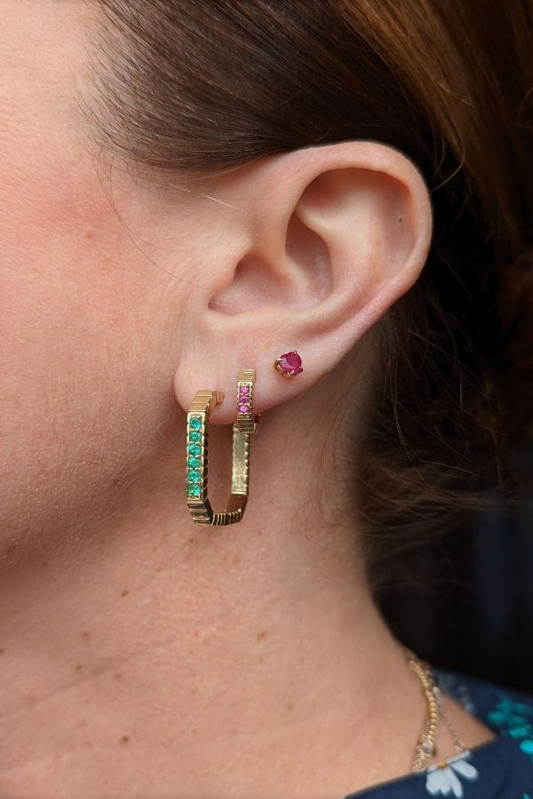 Campbell + Charlotte Spark Octagon Hoop Earring - Emerald