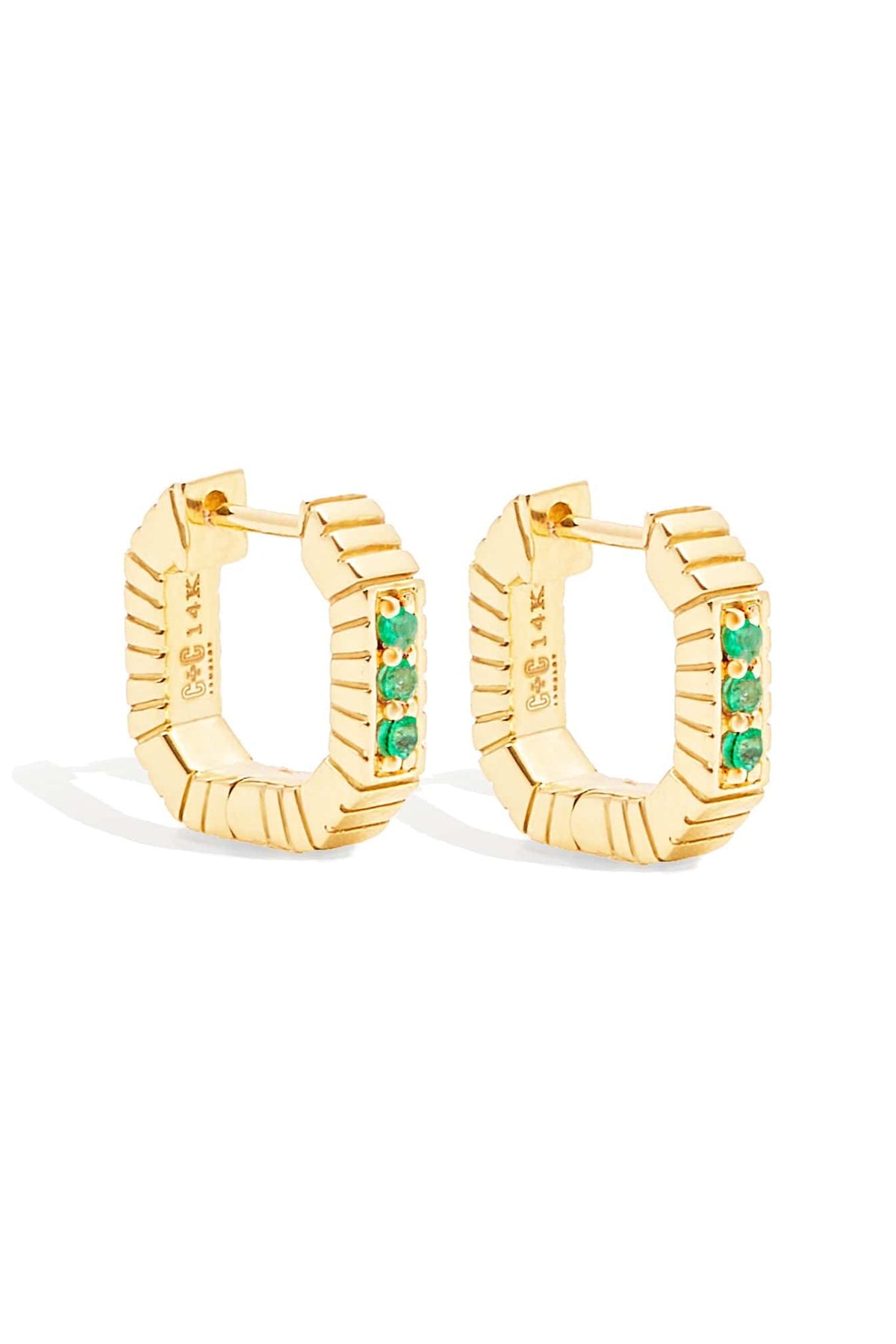 Spark Octagon Huggie Emerald
