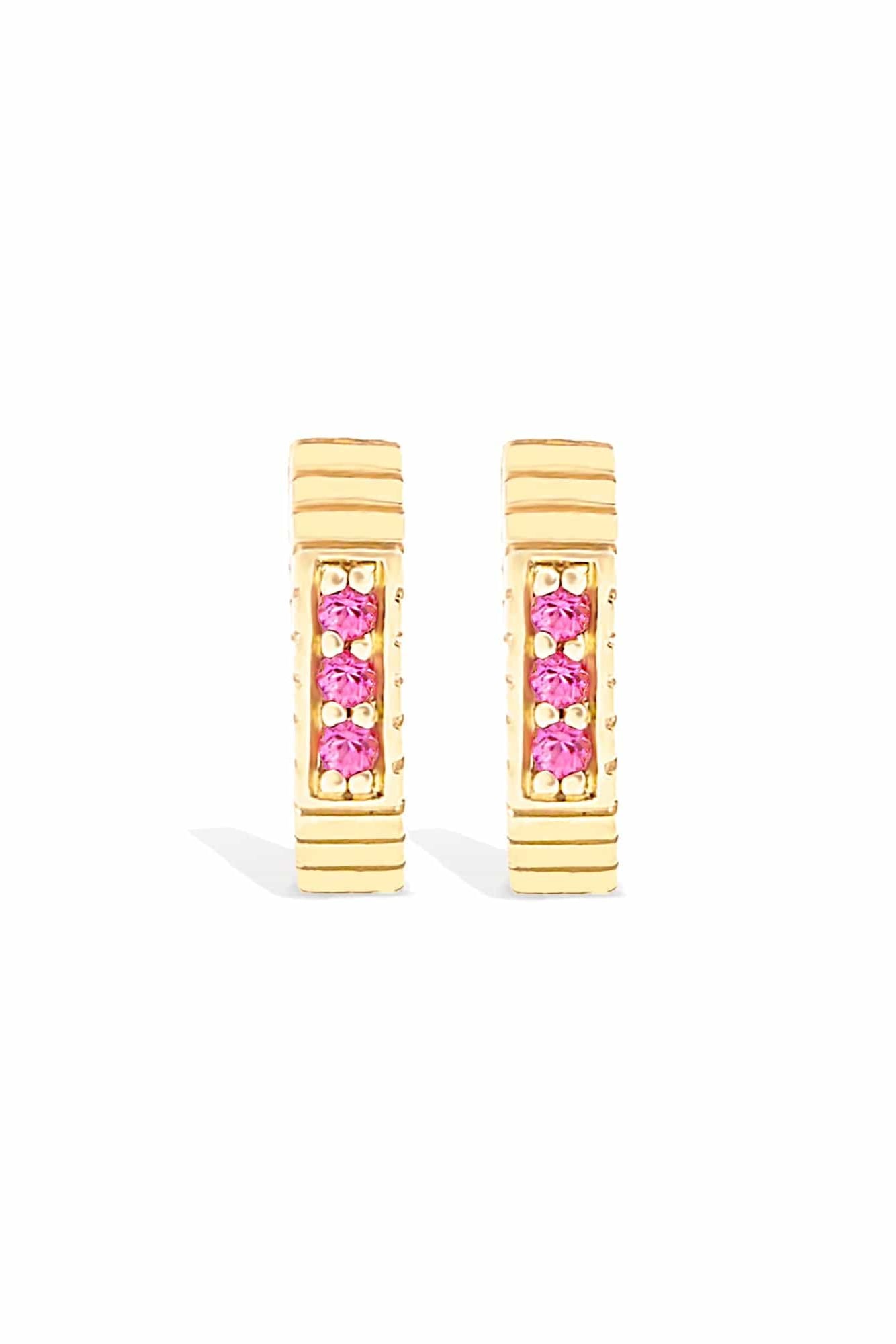 Campbell + Charlotte Spark Octagon Huggie - Pink Sapphire