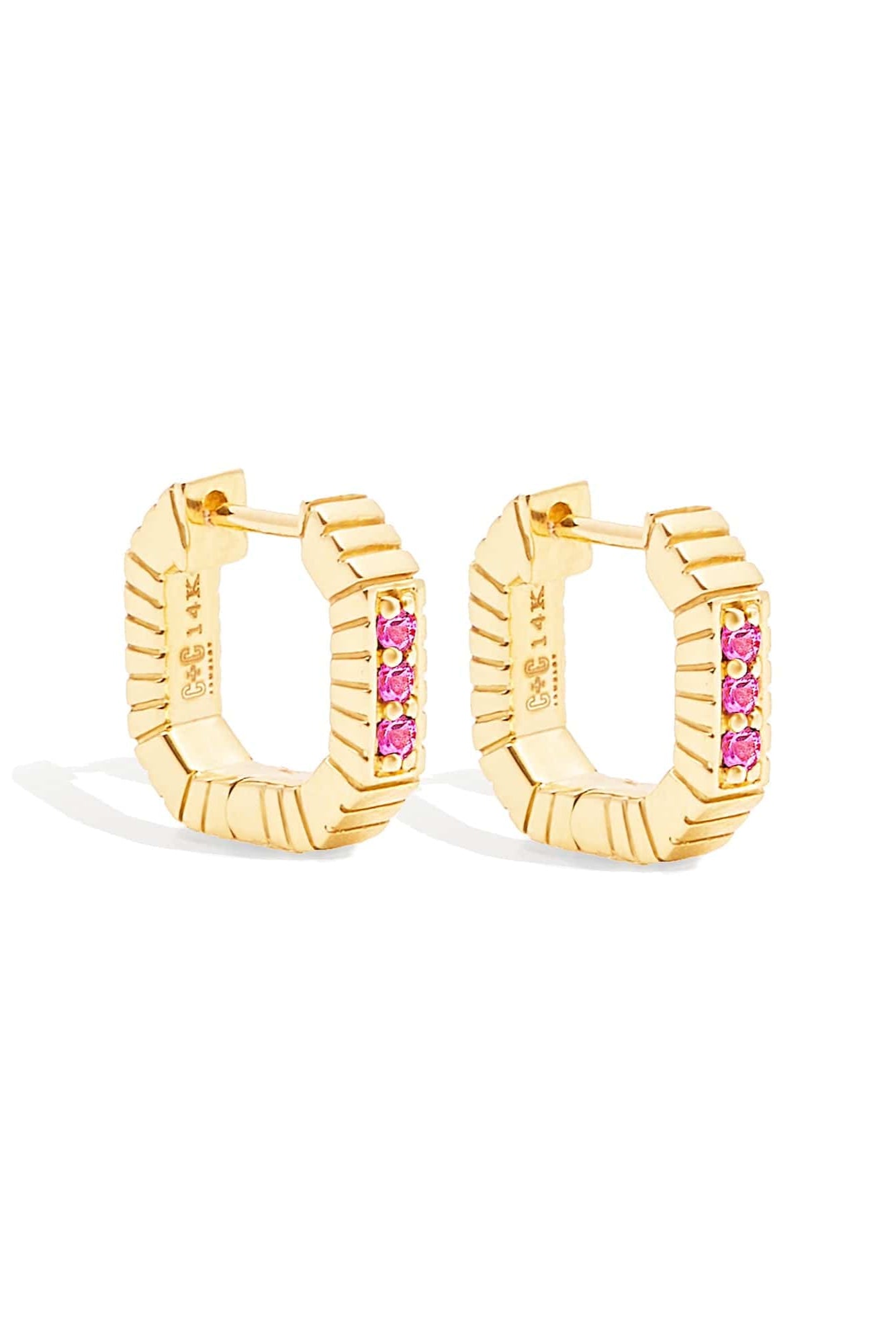Campbell + Charlotte Spark Octagon Huggie - Pink Sapphire