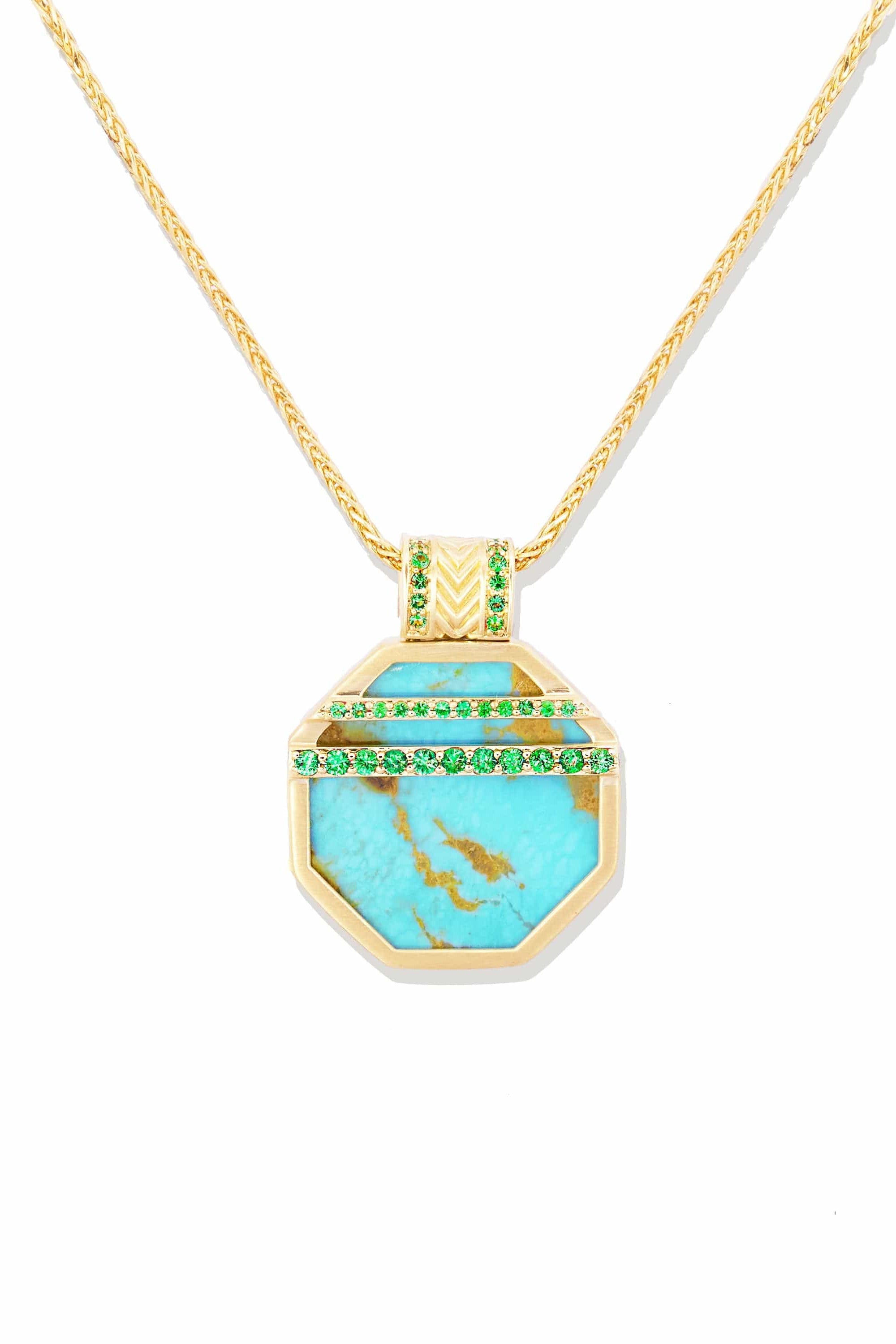 Campbell + Charlotte Spark Octagon Pendant Necklace - Turquoise & Emerald