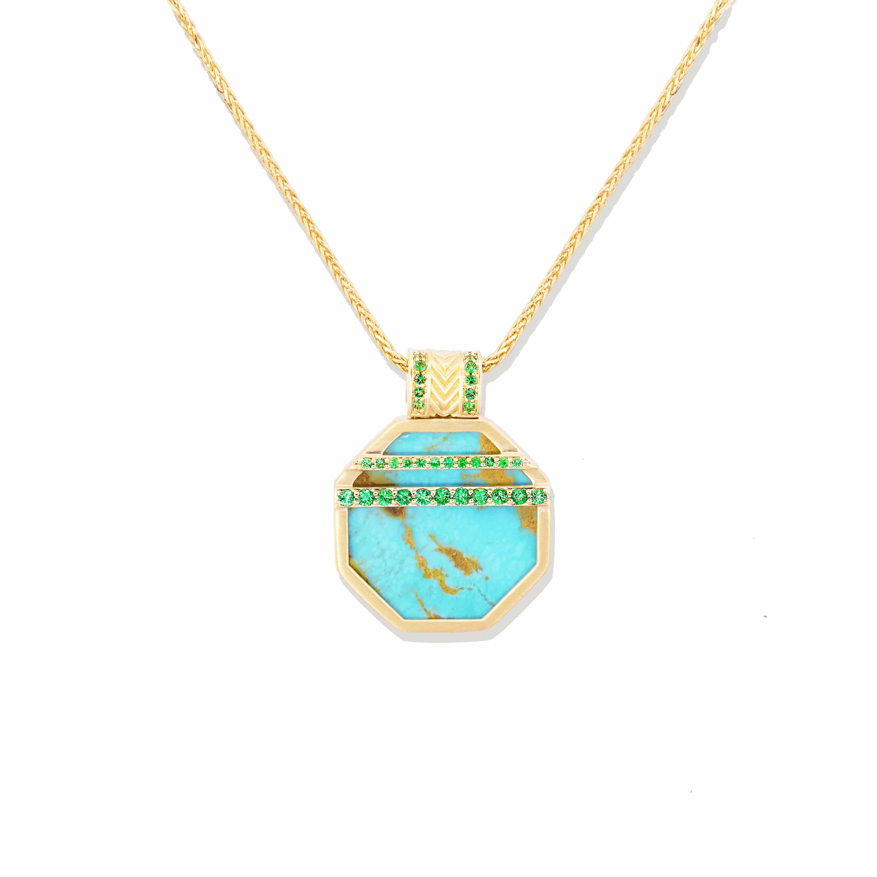 Campbell + Charlotte Spark Octagon Pendant Necklace - Turquoise & Emerald