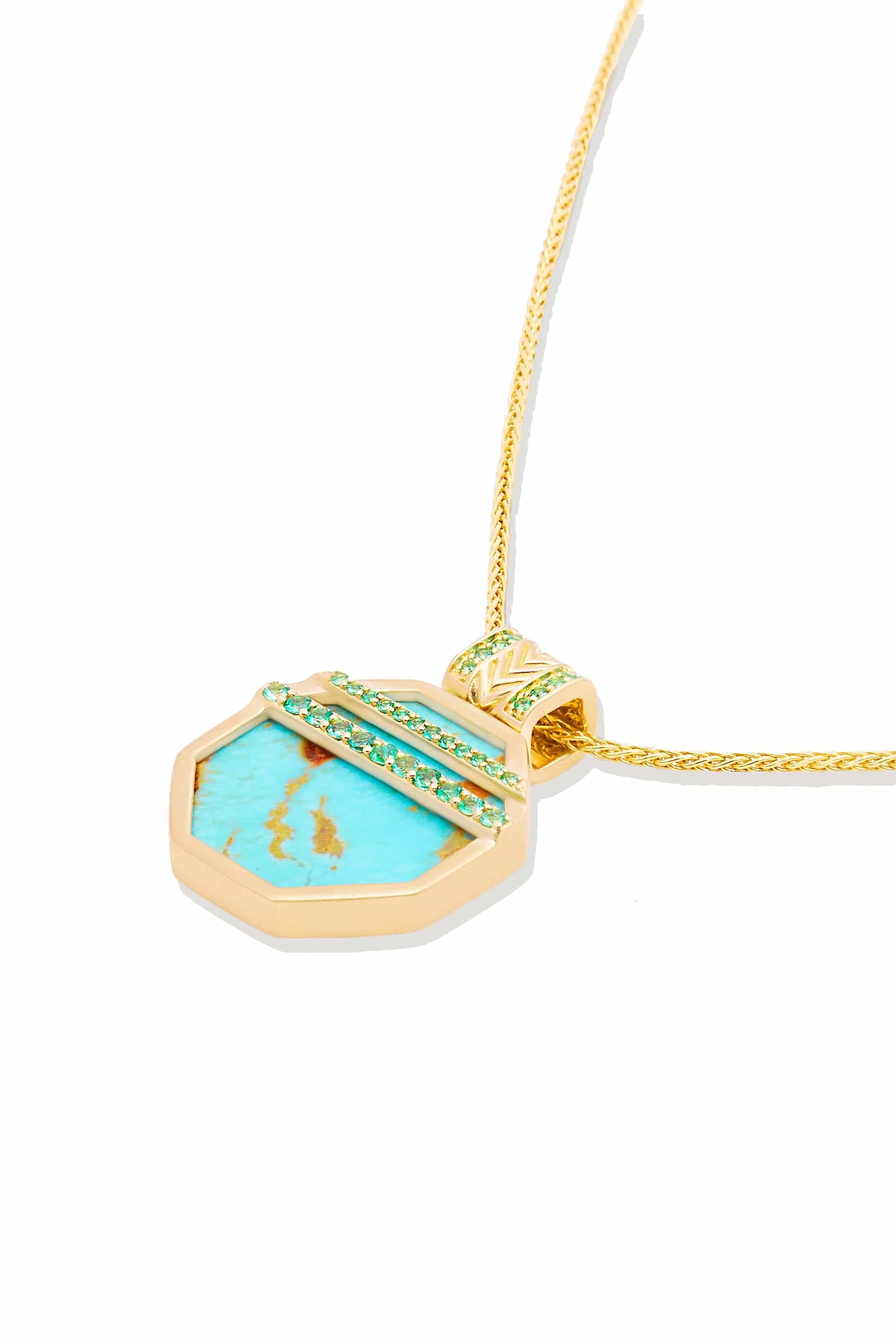 Campbell + Charlotte Spark Octagon Pendant Necklace - Turquoise & Emerald